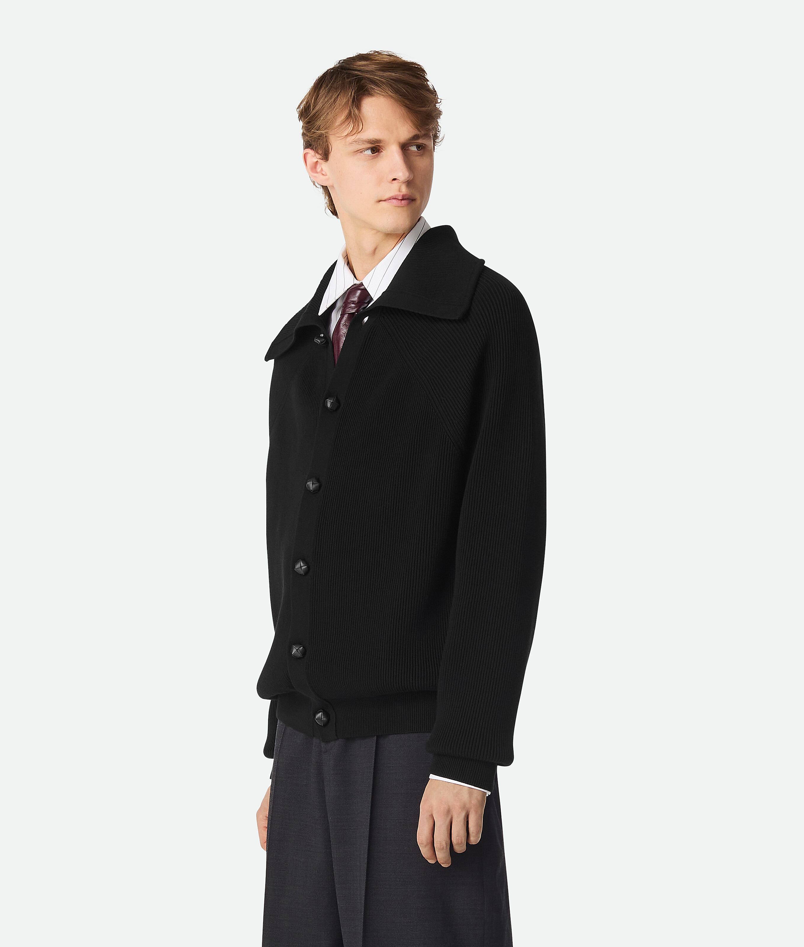 Bottega Veneta Gerippter Cardigan Aus Baumwolle In Black