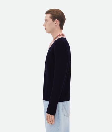 Wool Sweater With Jacquard Collar