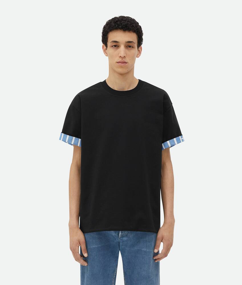 Bottega Veneta® Men's Double Layer Striped Cotton T-Shirt in Black