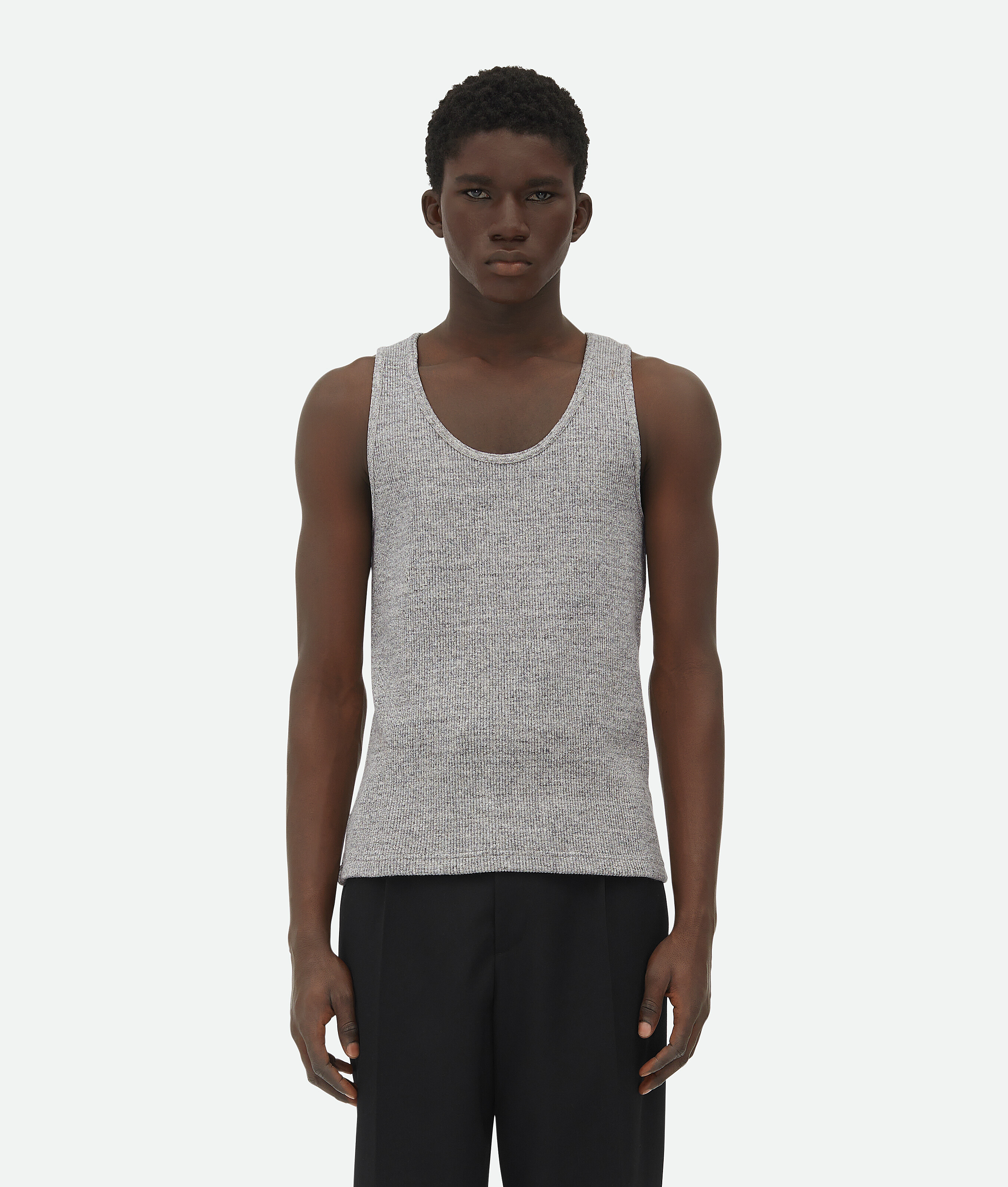 Shop Bottega Veneta Melange Cotton Rib Tank Top In Light Grey Melange