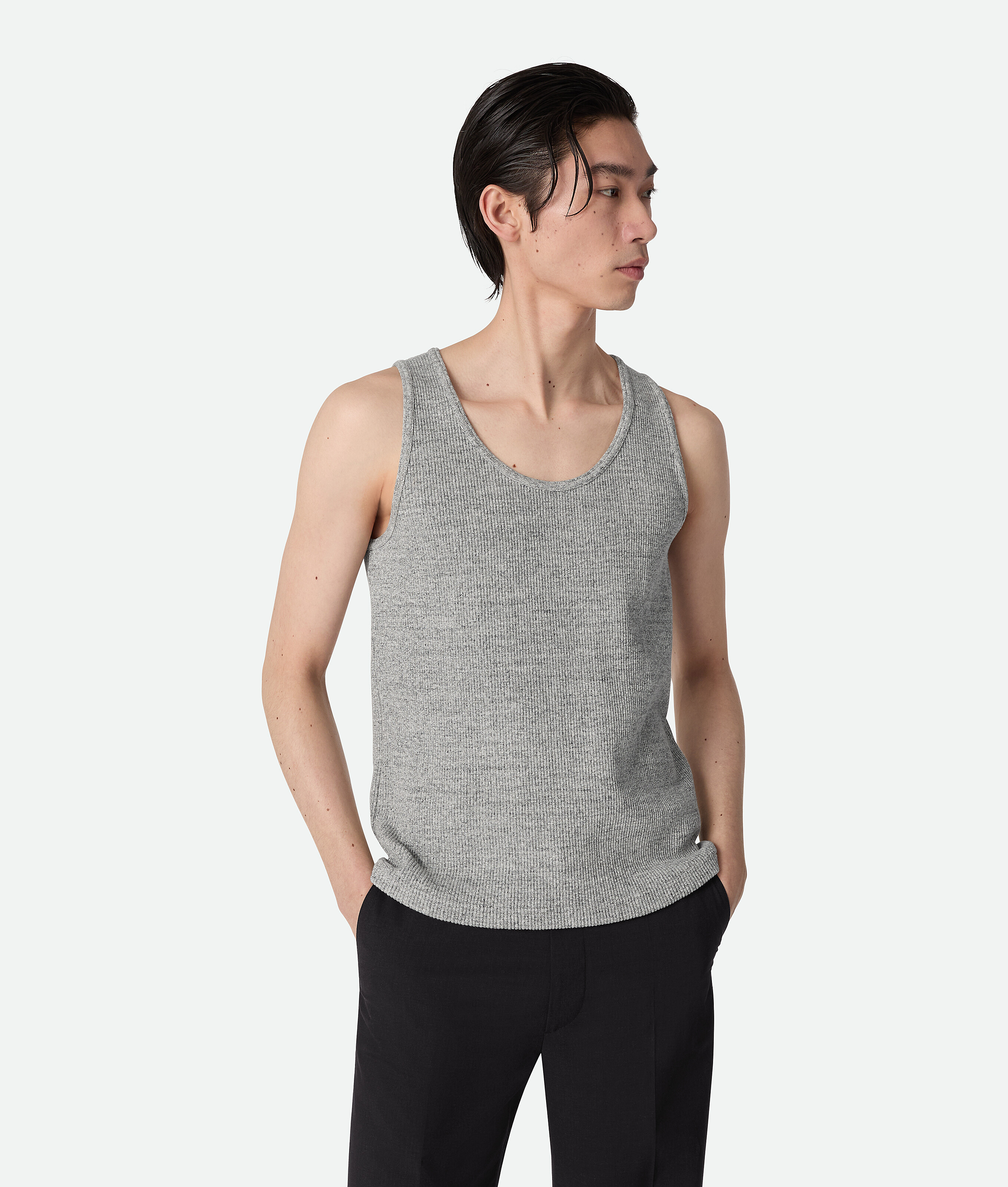 Bottega Veneta Melange Cotton Rib Tank Top In Light Grey Melange