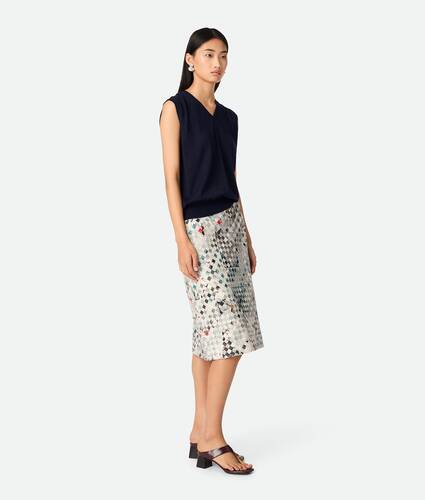 Printed Intrecciato Leather Skirt 