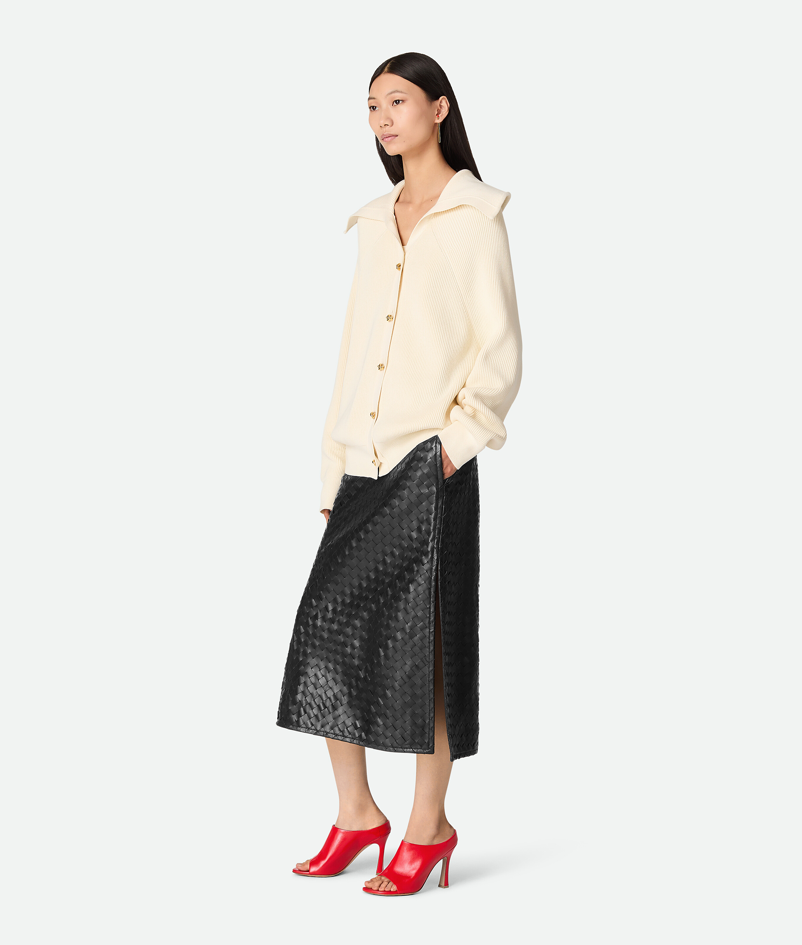Bottega Veneta Women Cream Stretch Cotton Blend Cardigan In Chalk