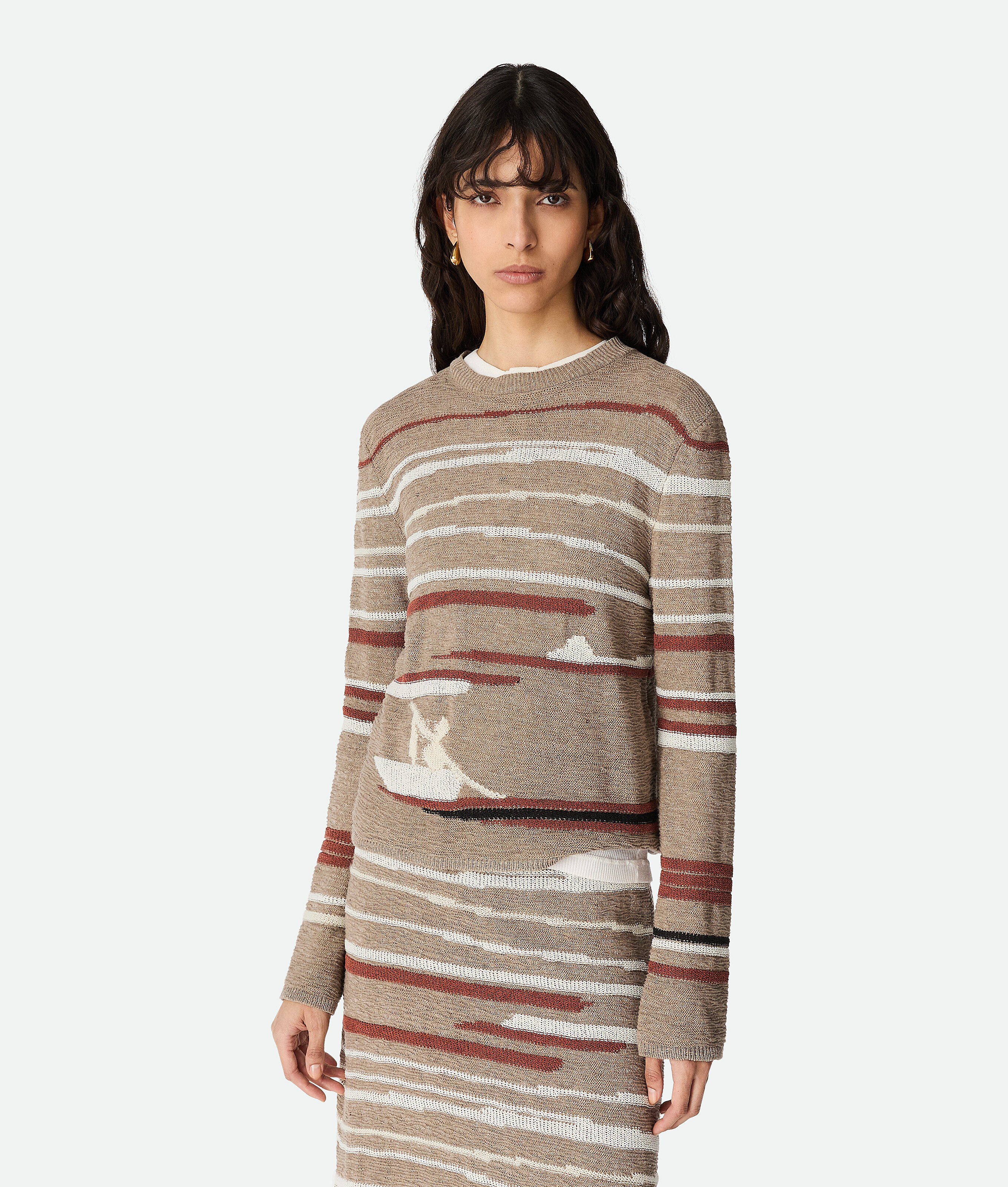 Bottega Veneta Linen And Cotton Jumper - Stonemel/maple/chalk - Woman - XL - Linen & Cotton