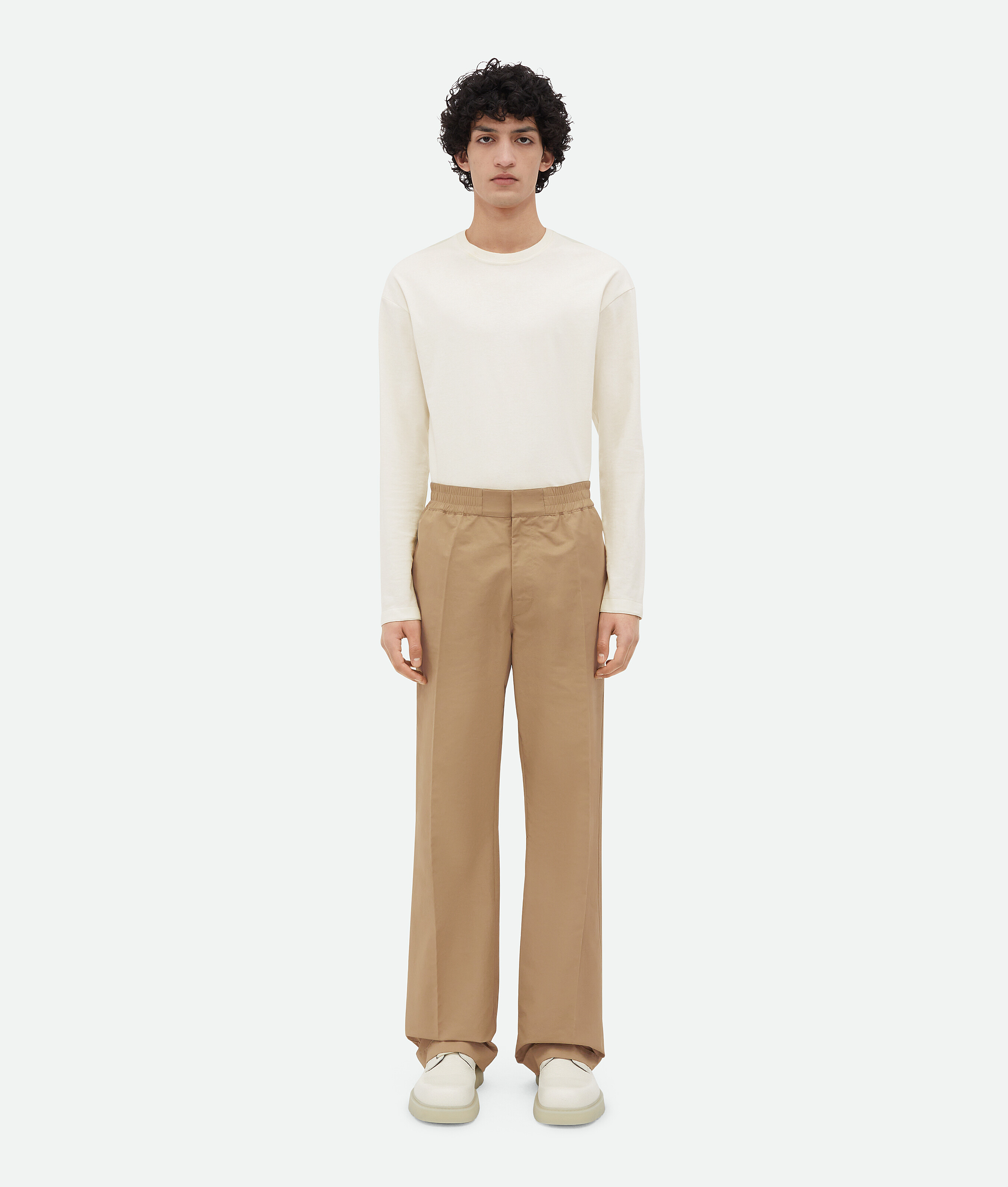 Bottega Veneta Tech Cotton Trousers In Desert Taupe/oatmeal