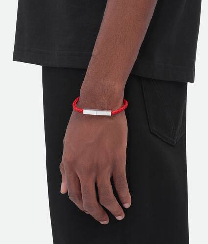 Sterling silver & leather bracelet - Bottega Veneta - Men