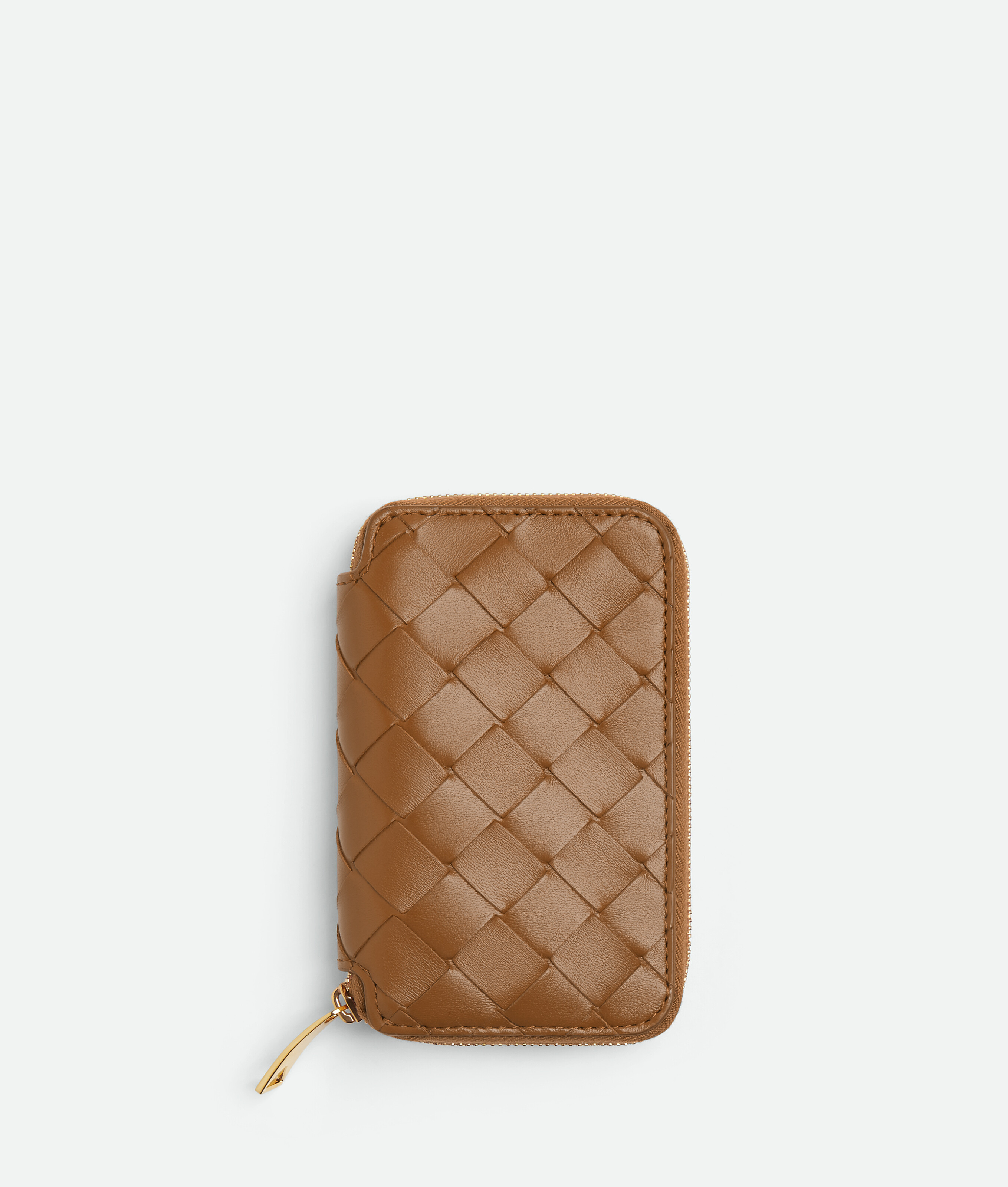 Bottega Veneta Intrecciato Zippered Key Case In Brown