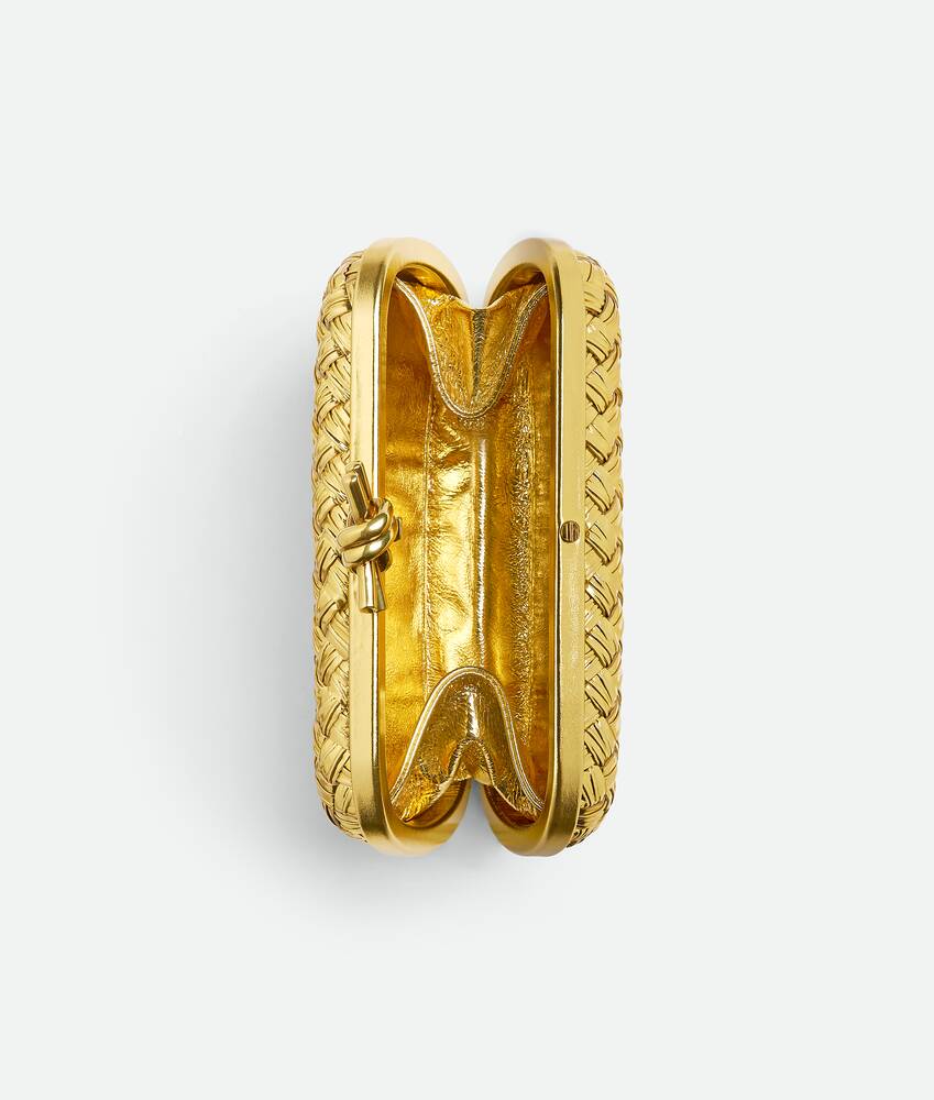 Bottega Veneta Knot Clutch in Metallic Intreccio Leather Gold