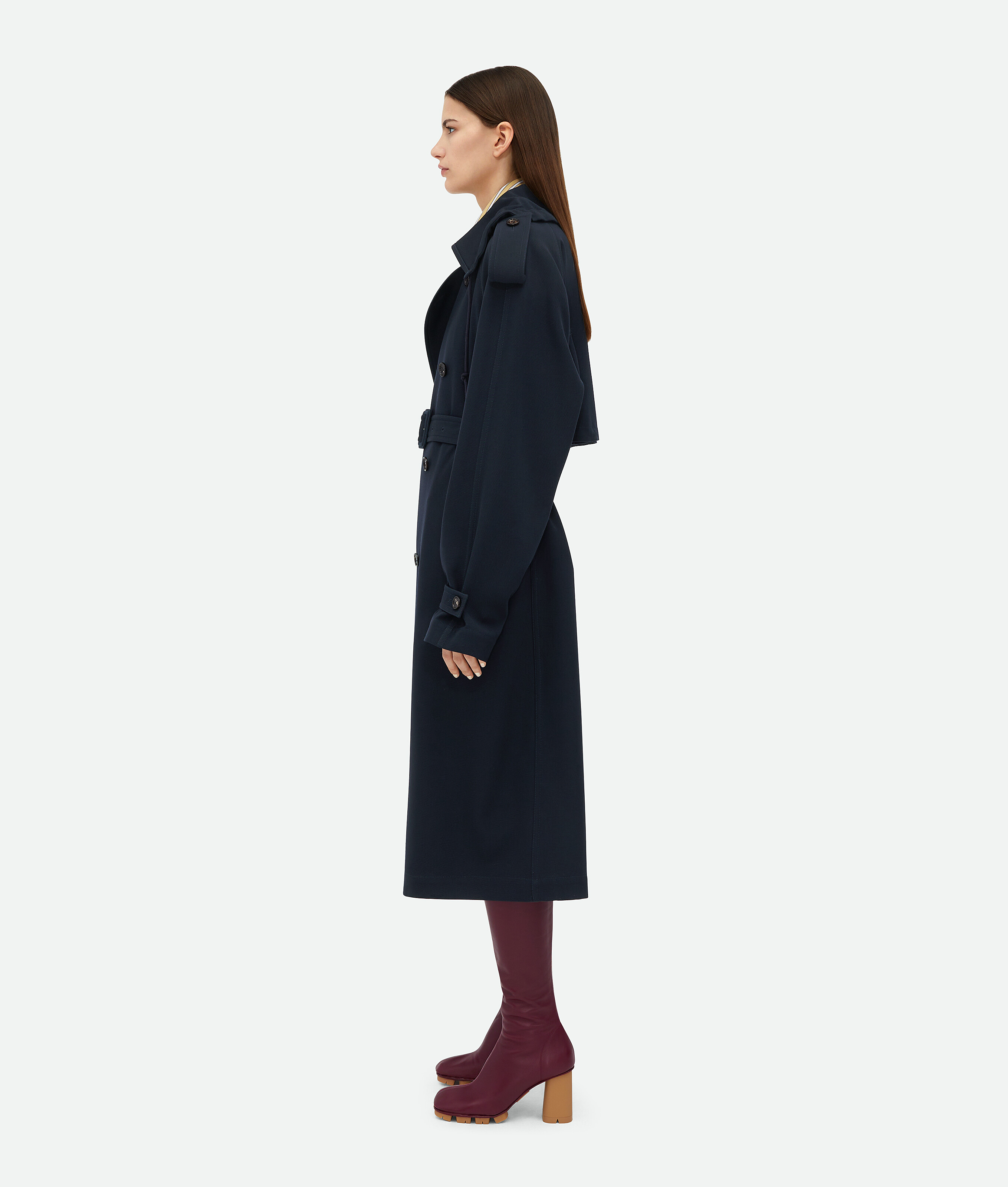 Shop Bottega Veneta Wool Gabardine Trench Coat In Midnight Blue