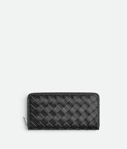 Black Bottega Veneta Intrecciato Zip Around Wallet