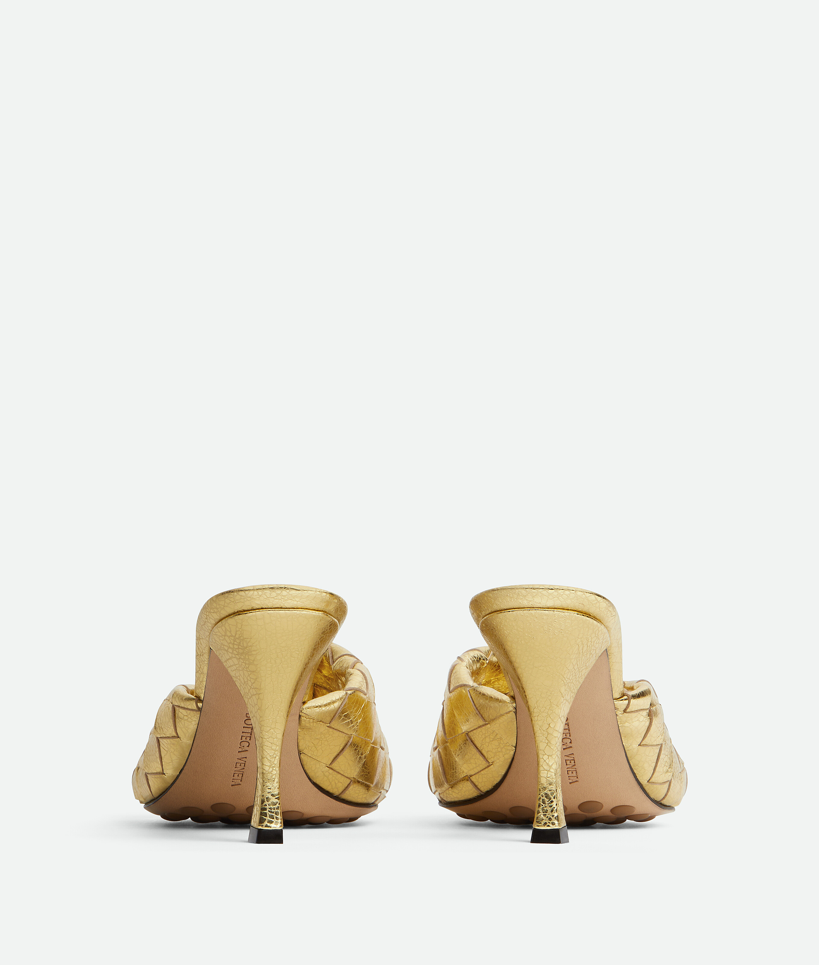 Bottega Veneta Blink Intrecciato Leather Mules In Gold