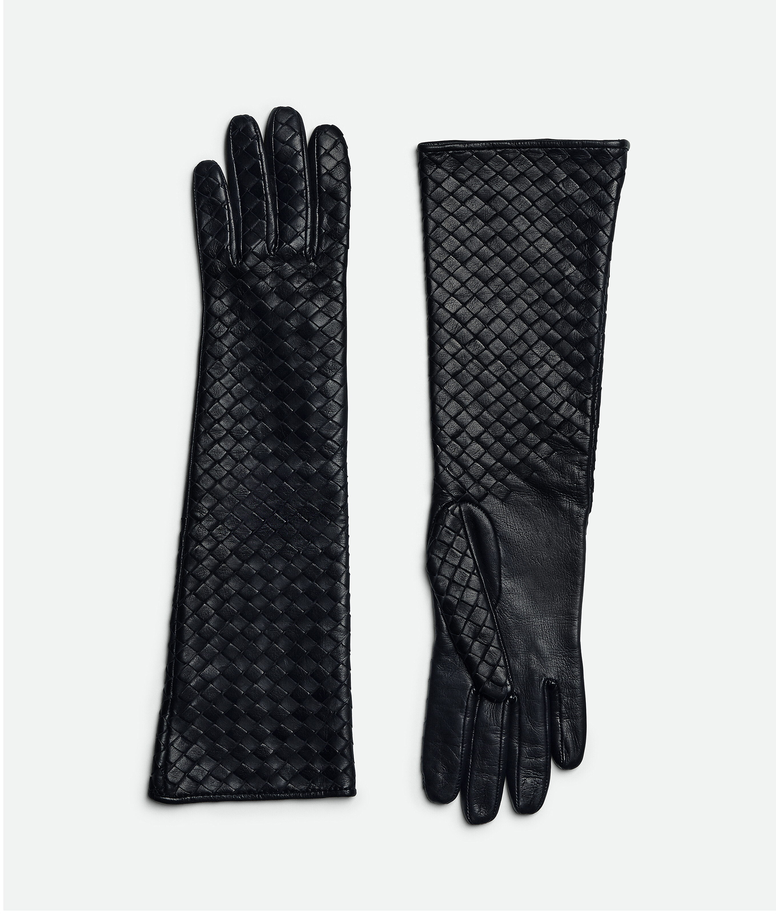 Shop Bottega Veneta Intrecciato Leather Midi Gloves In Blue