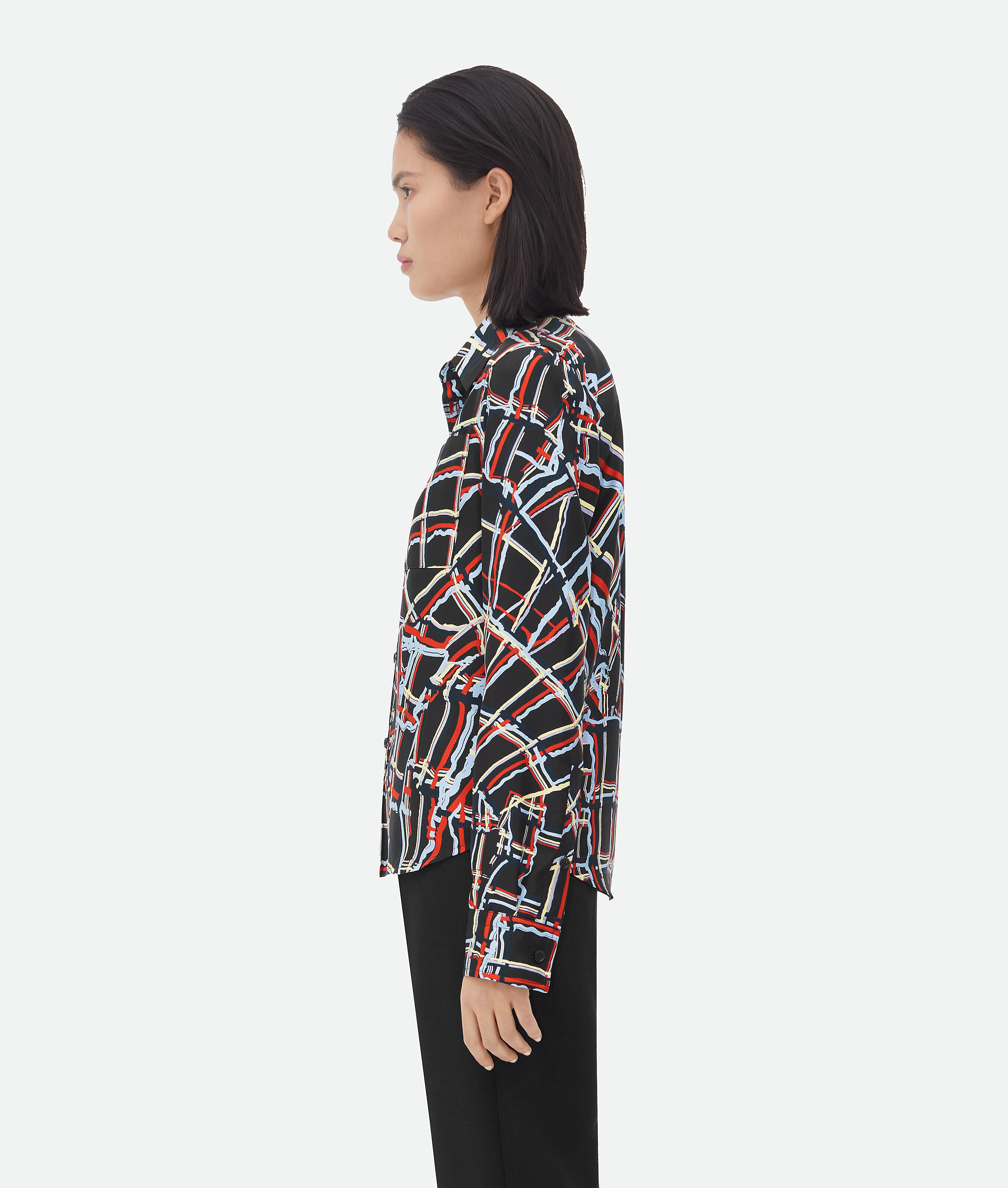 Shop Bottega Veneta Distorted Check Printed Silk Shirt In Multicolor