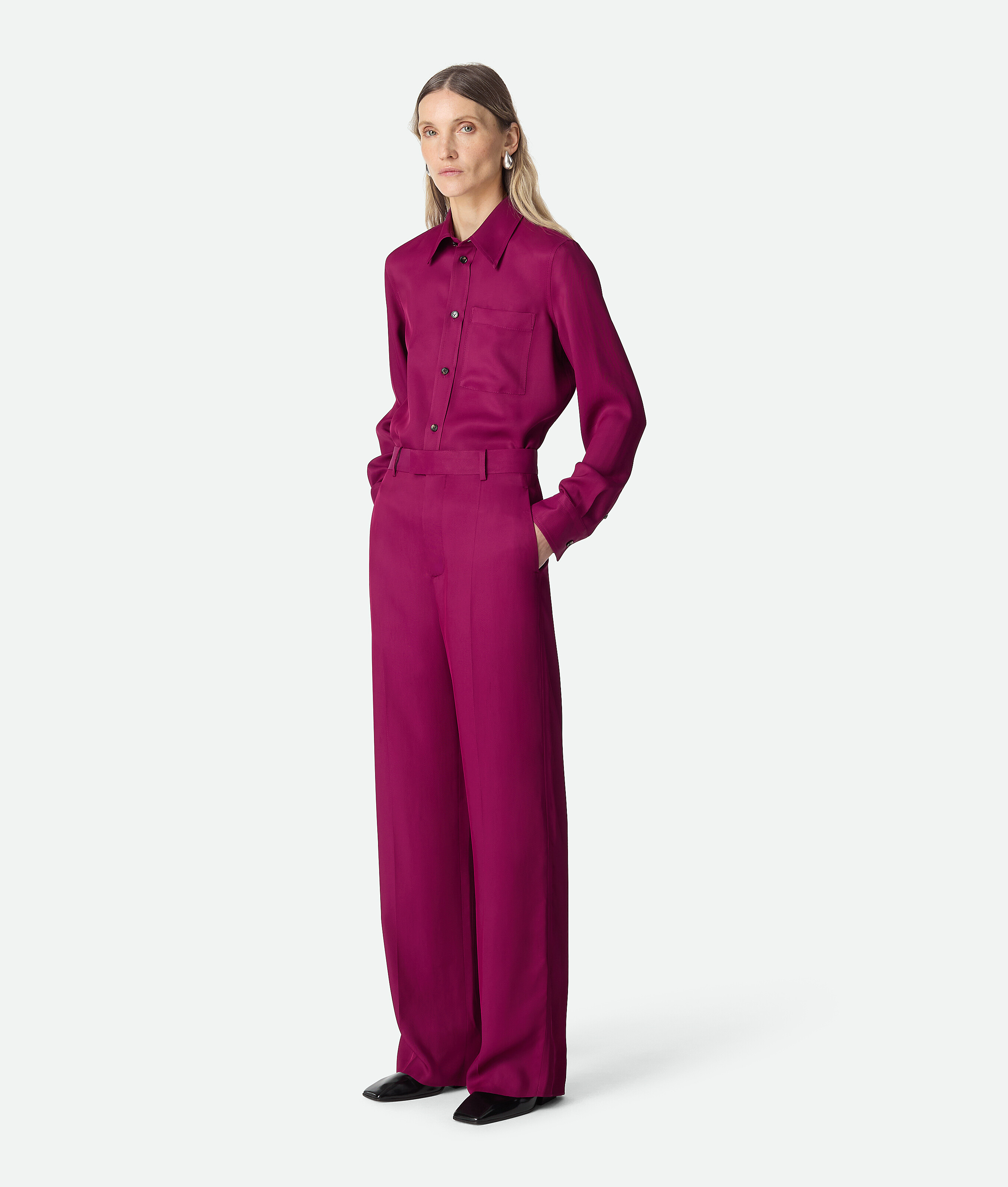 Bottega Veneta Viscose And Silk Twill Trousers - Wildberry - Woman - 40 - Viscose & Silk