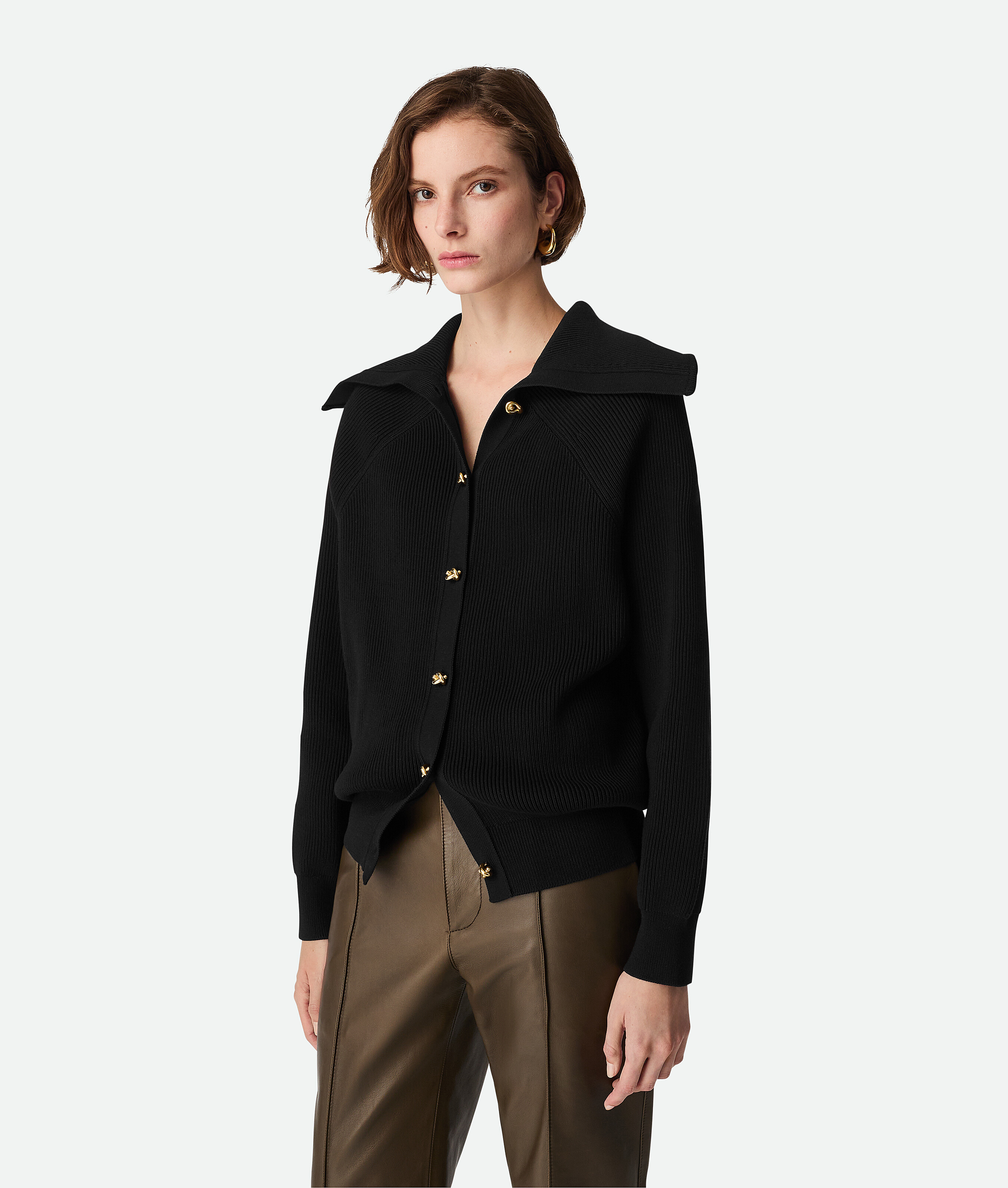 Bottega Veneta Cotton Rib Cardigan - Black - Woman - S - Cotton, Elastane & Polyamide