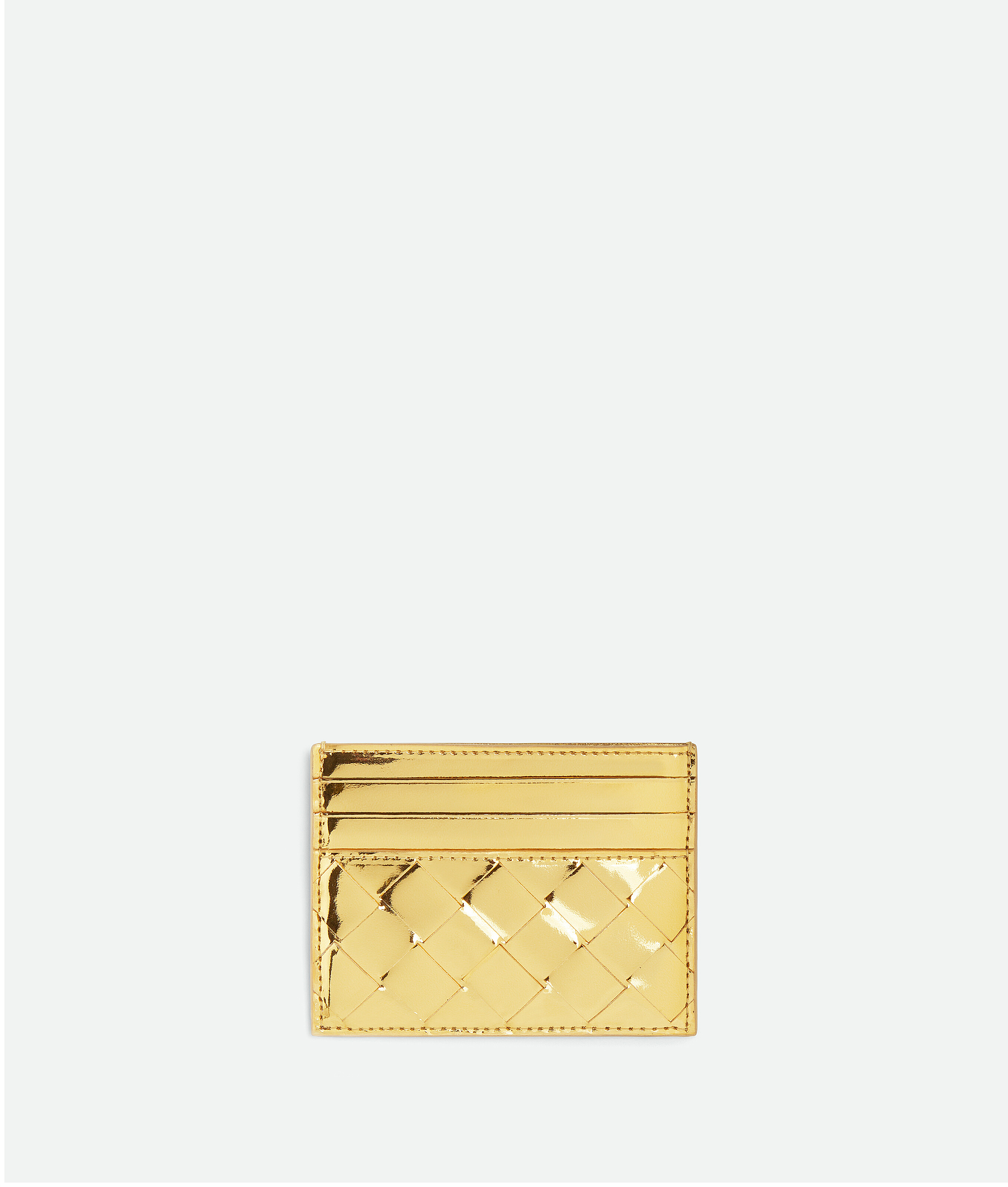Bottega Veneta Intrecciato Credit Card Case In Gold