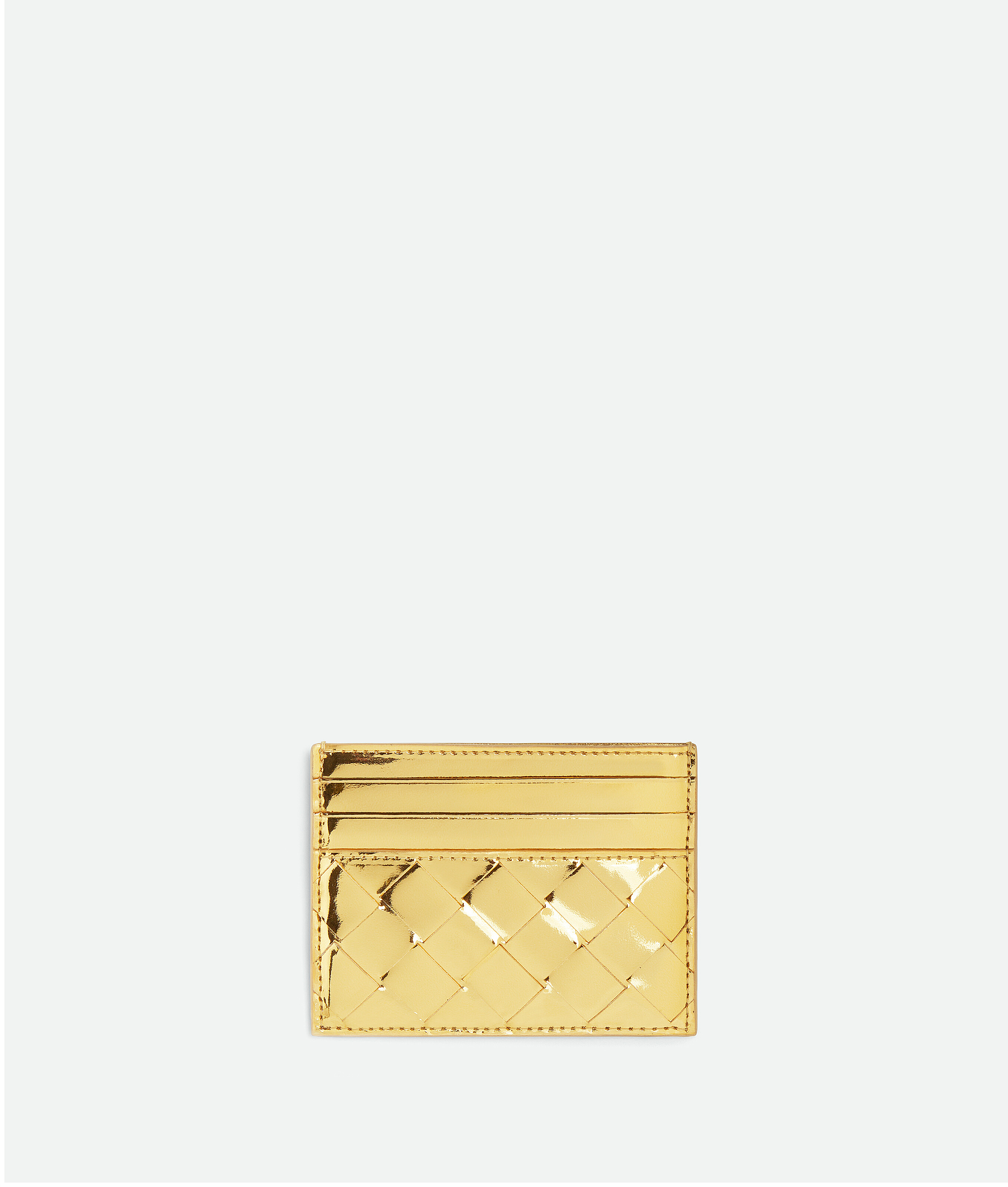 Bottega Veneta Intrecciato Leather Card Holder In Gold
