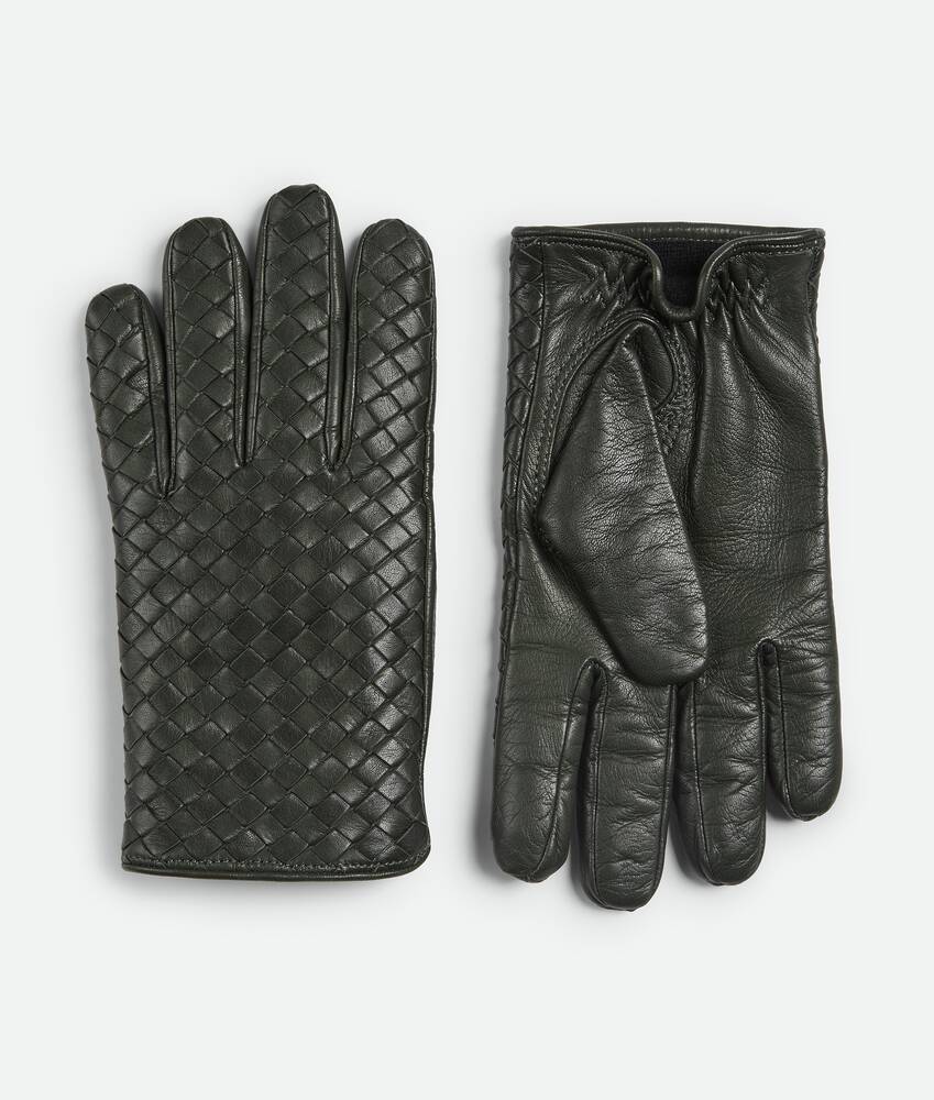 Bottega Veneta® Men's Intrecciato Leather Gloves in Dark green