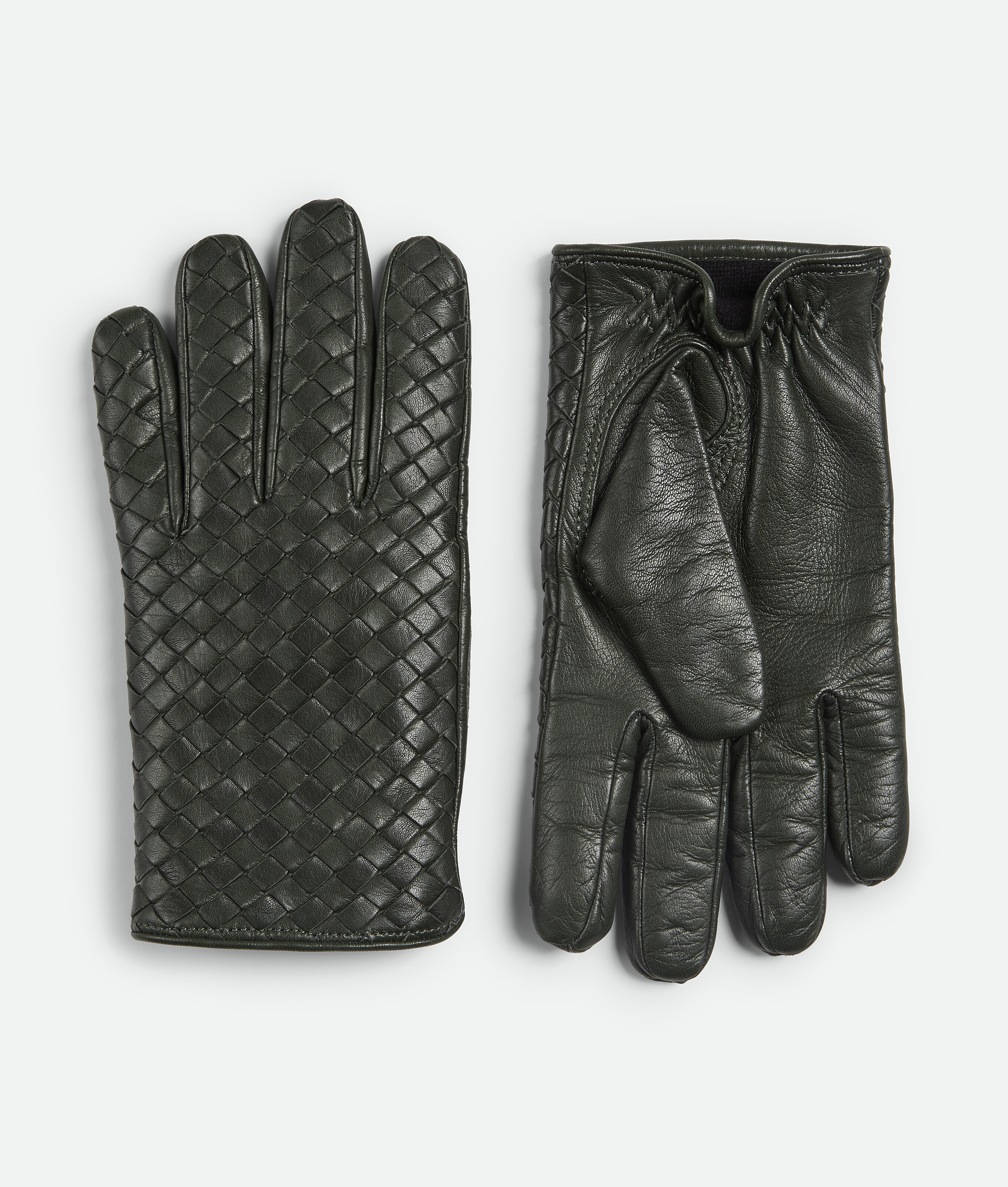 Bottega Veneta Intrecciato Leather Gloves In Green