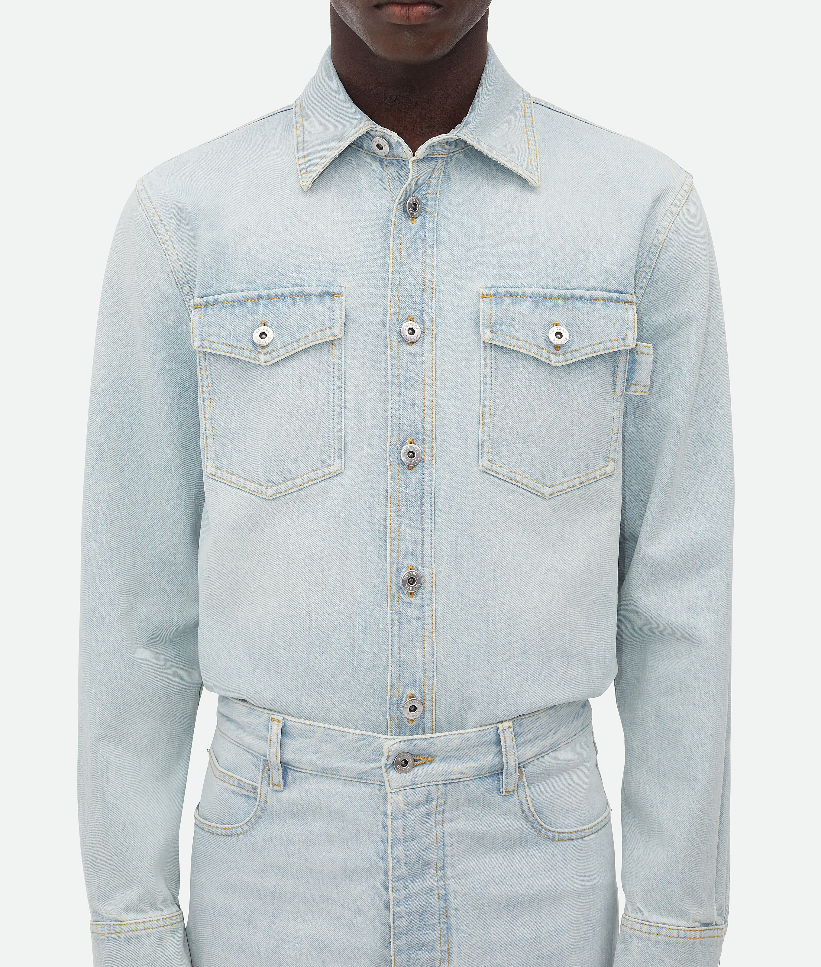 Bottega Veneta Extra Bleached Denim Overshirt In Light Blue