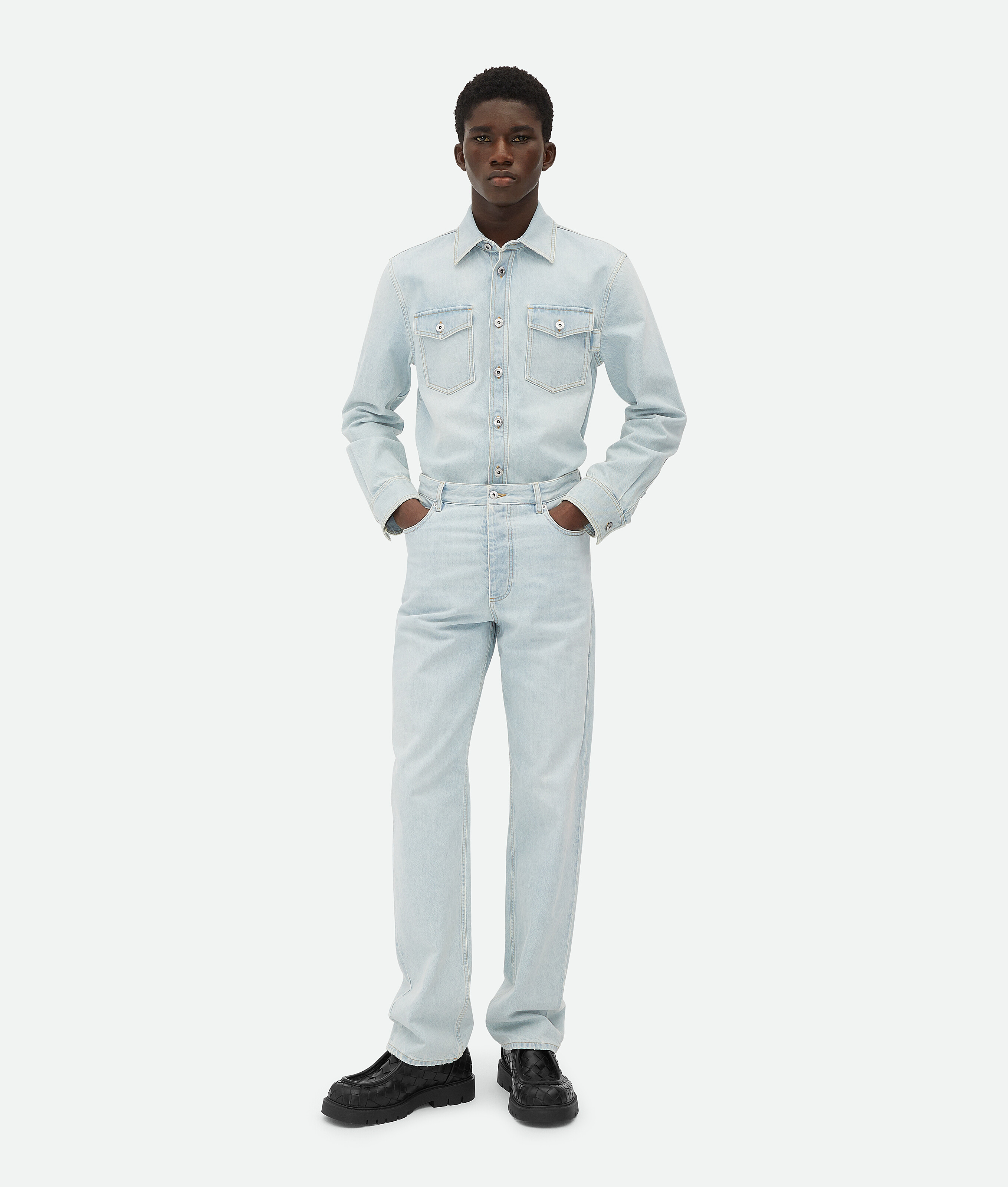 Bottega Veneta Extra Bleached Denim Overshirt In Light Blue