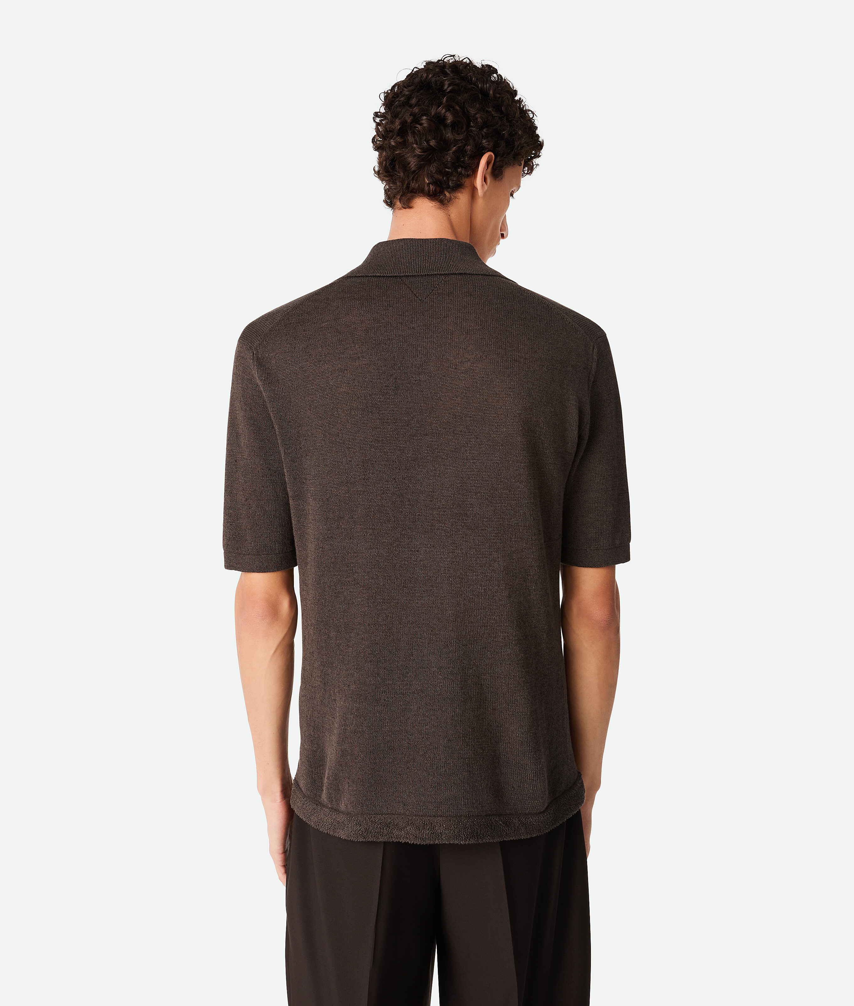 Bottega Veneta Poloshirt Aus Leichtem Leinen In Dark Brown Melange