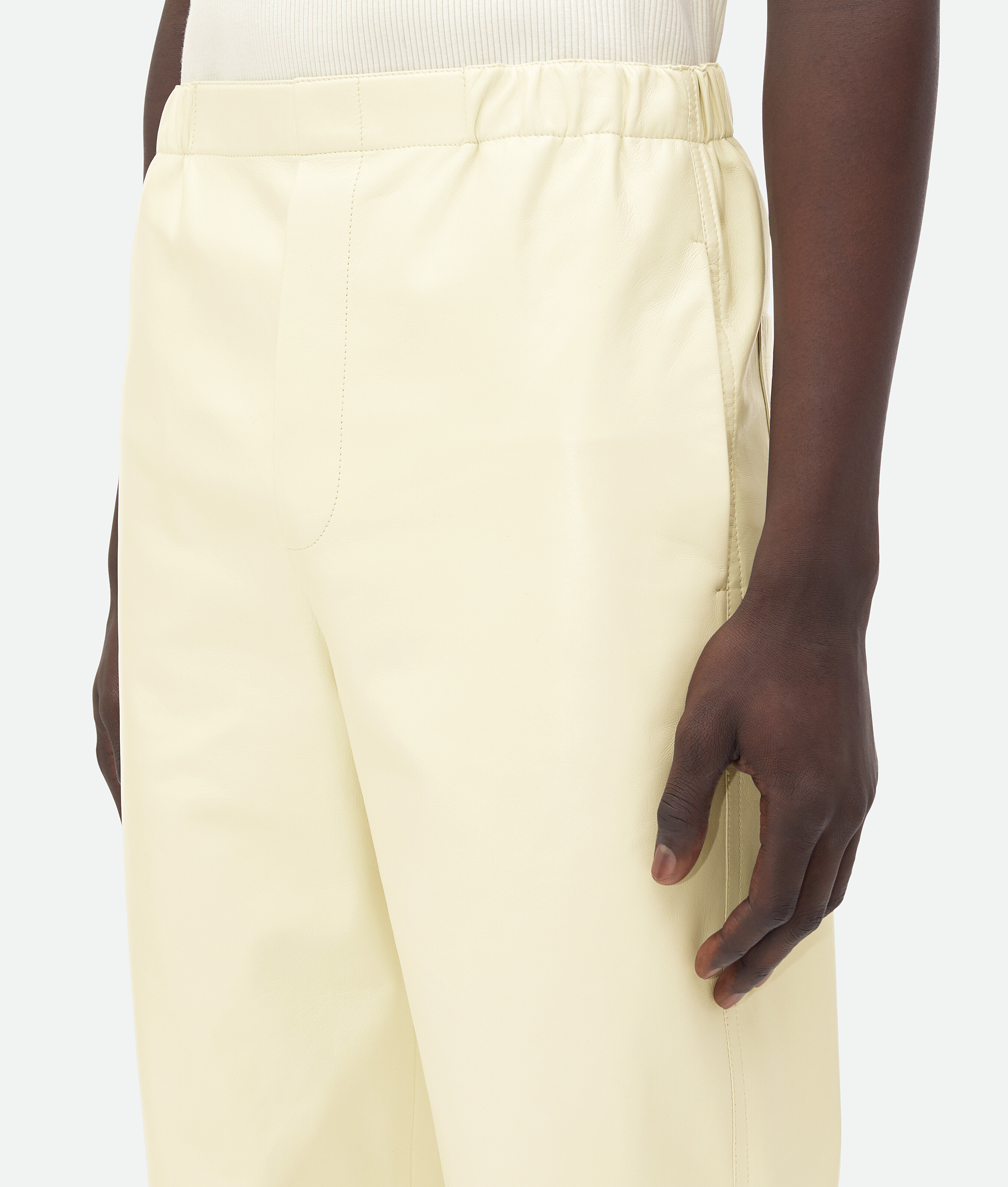 Shop Bottega Veneta Shiny Leather Elasticated Trousers In White