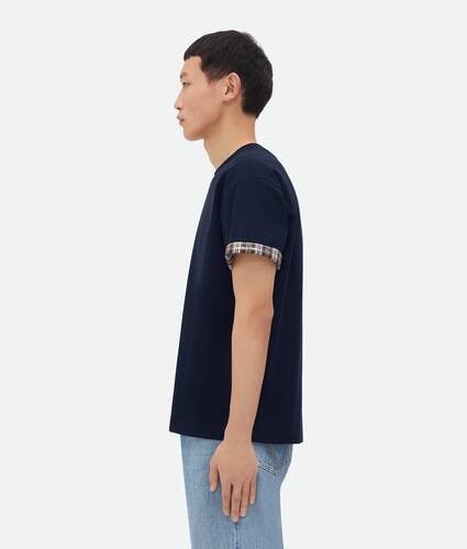 Double Layer Checked Cotton T-Shirt