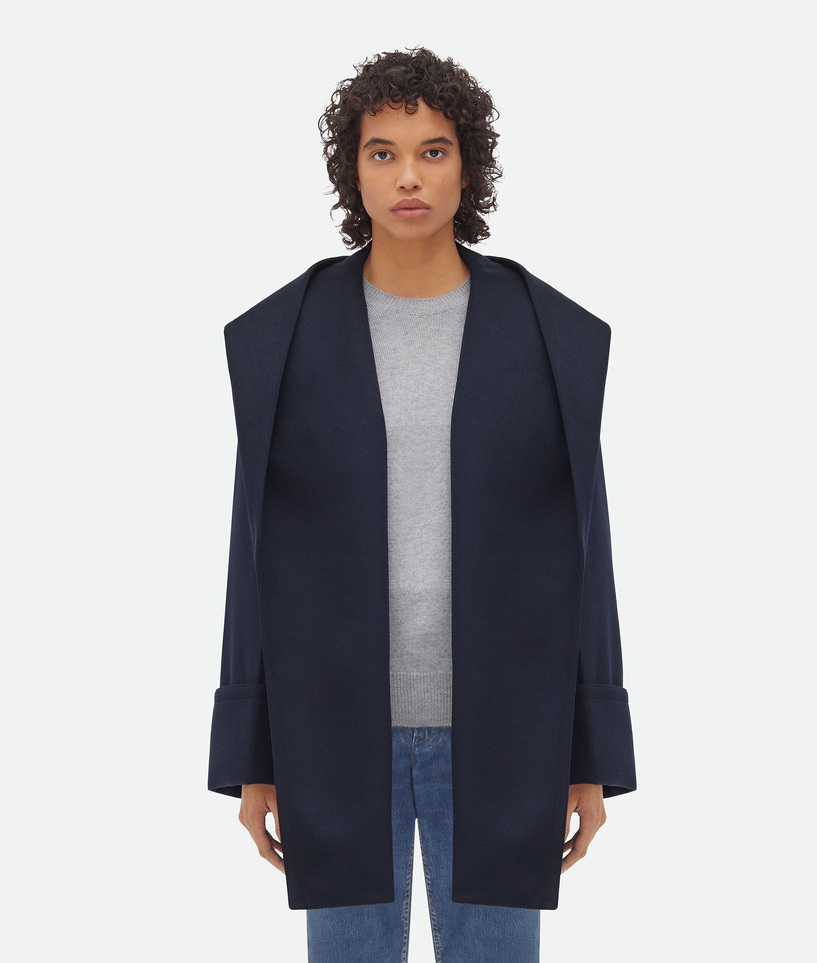 Bottega Veneta Double Wool Cashmere Hooded Coat In Blue