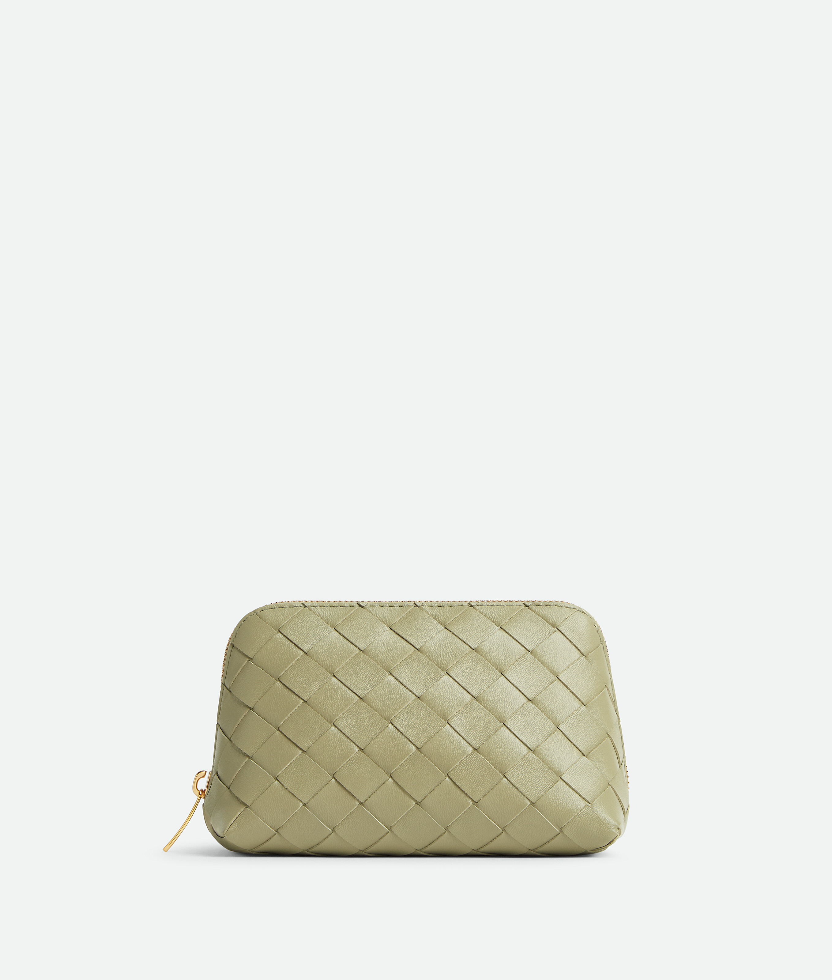 Shop Bottega Veneta Trousse De Toilette Demi-lune Intrecciato Petit Format In Travertine