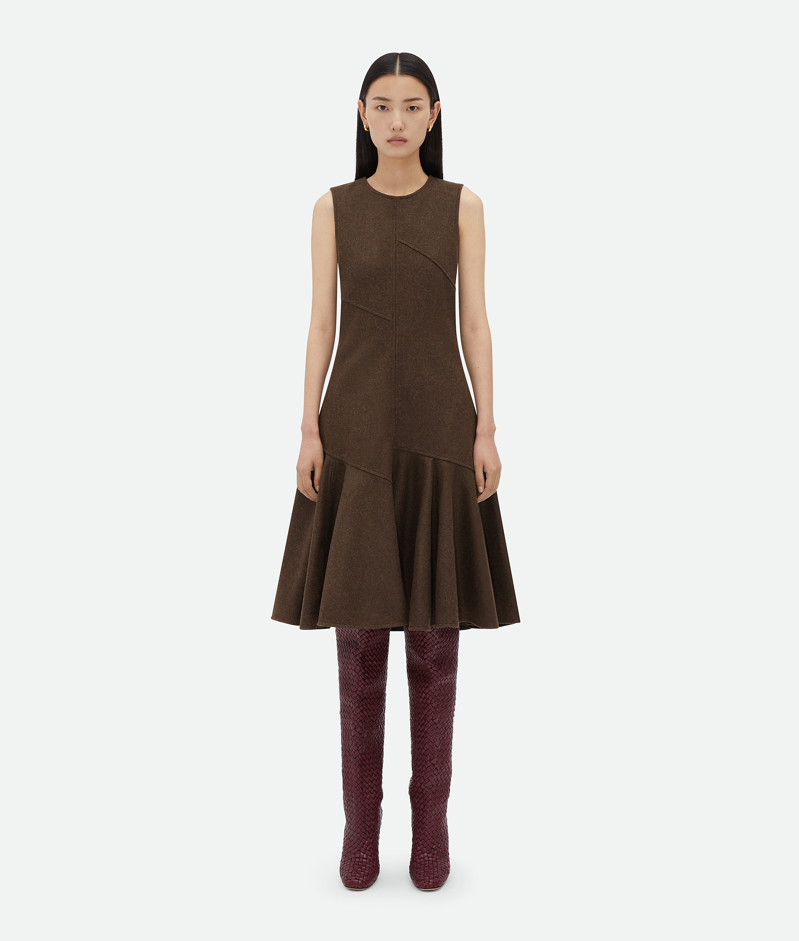 Bottega Veneta Wool Flannel Midi Dress In Brown