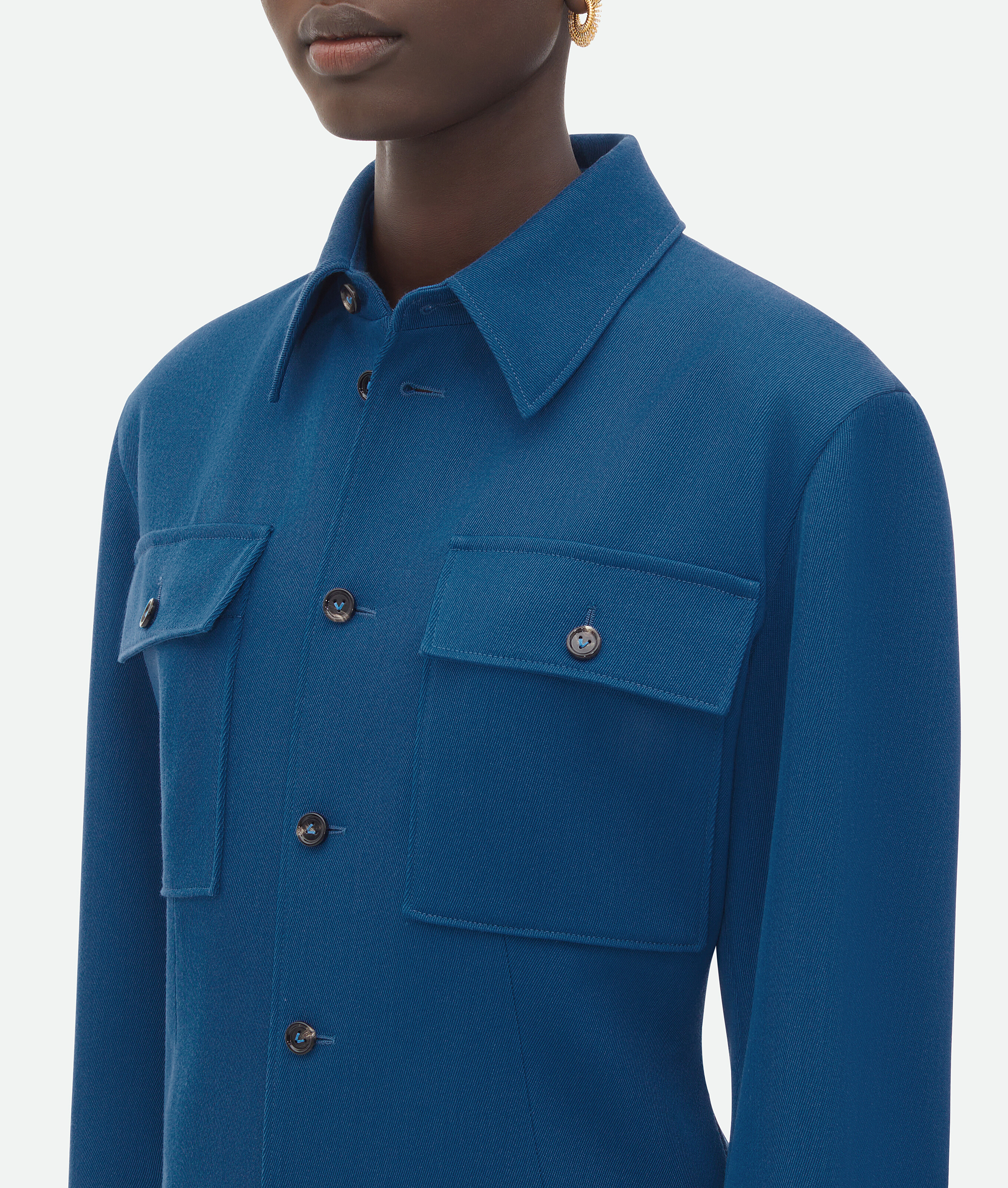Shop Bottega Veneta Wool Gabardine Shirt Jacket In Blue