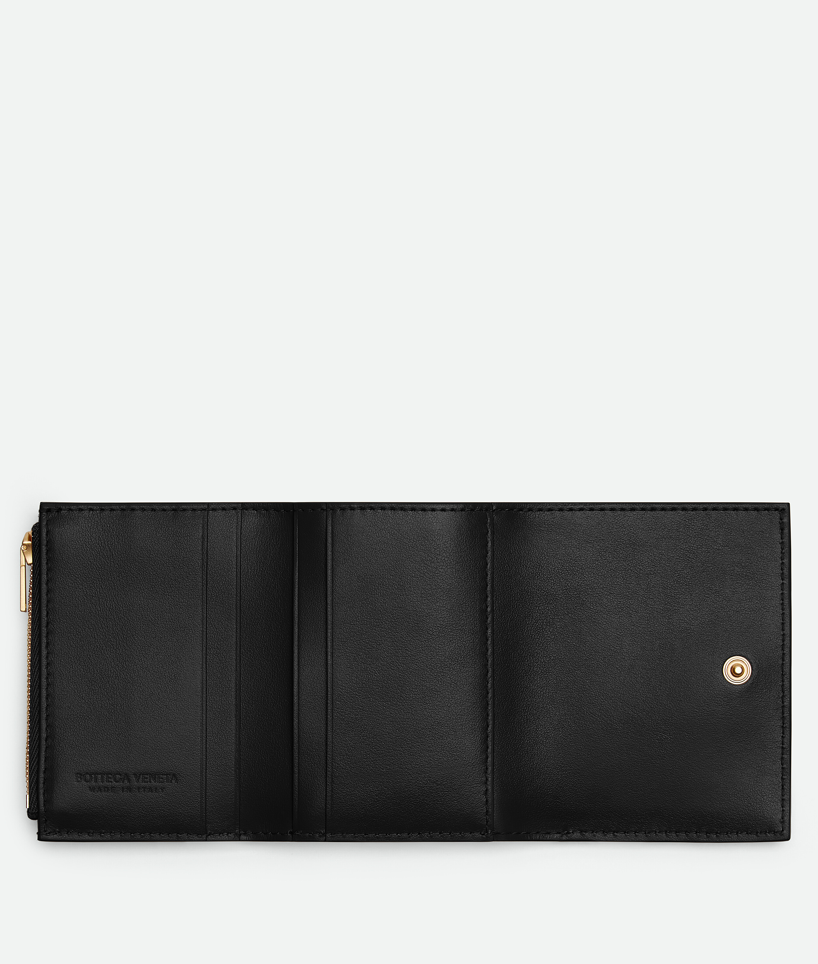 Bottega Veneta Small Intrecciato Tri-fold Zip Wallet In Black