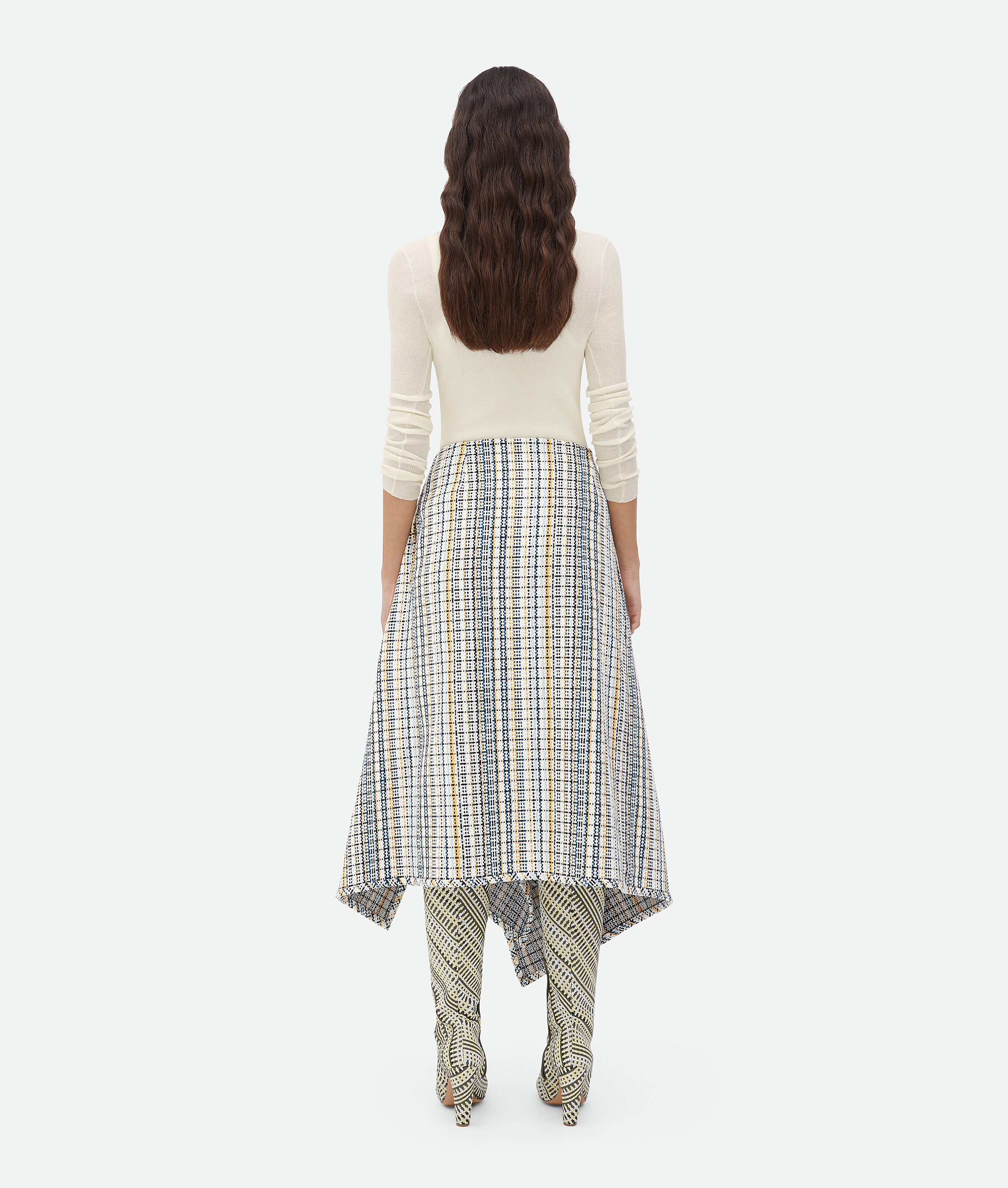 Bottega Veneta Women's Cotton Check Skirt | Size 40 | 782386v3g70 In White