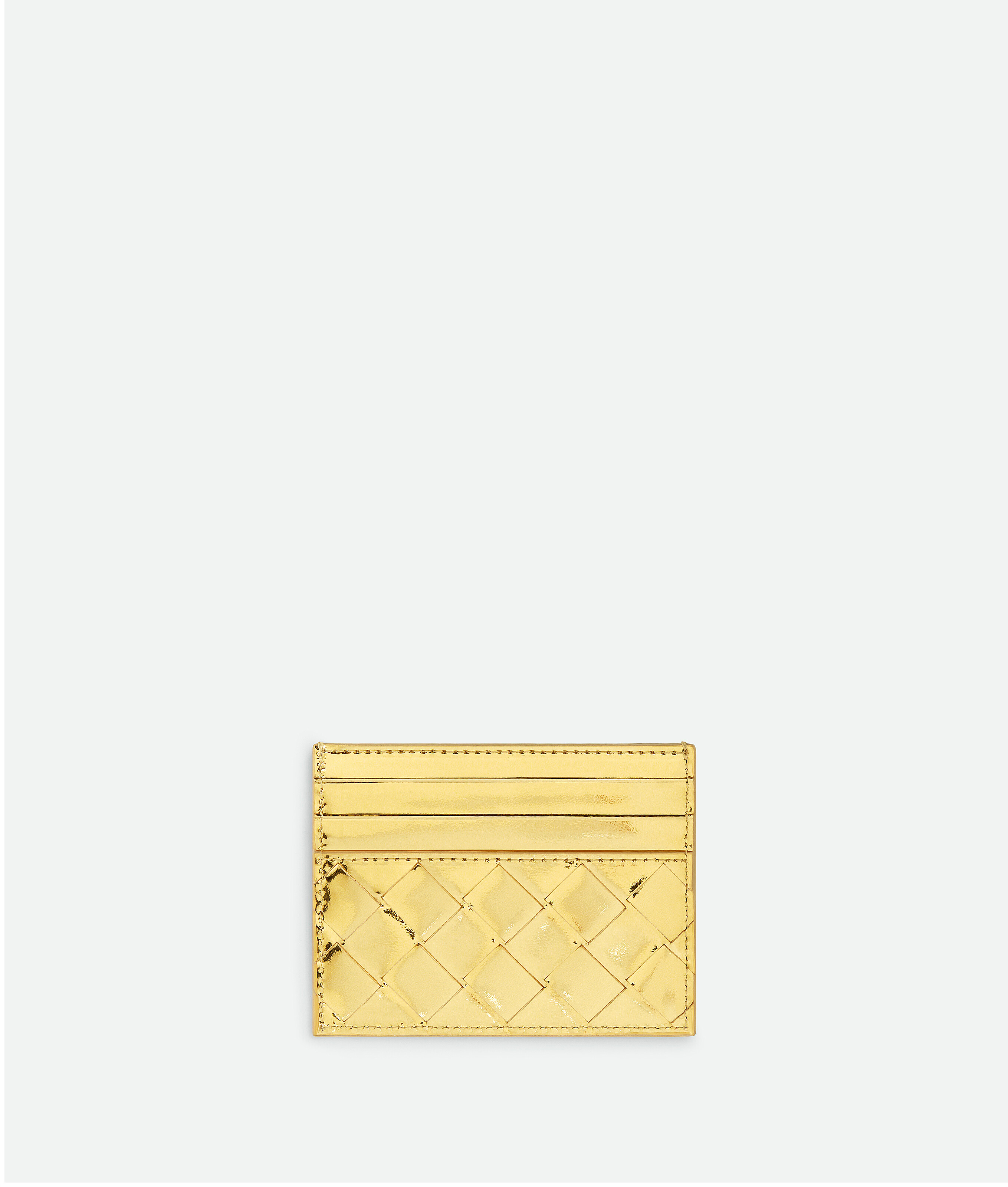 Shop Bottega Veneta Intrecciato Credit Card Case In Gold