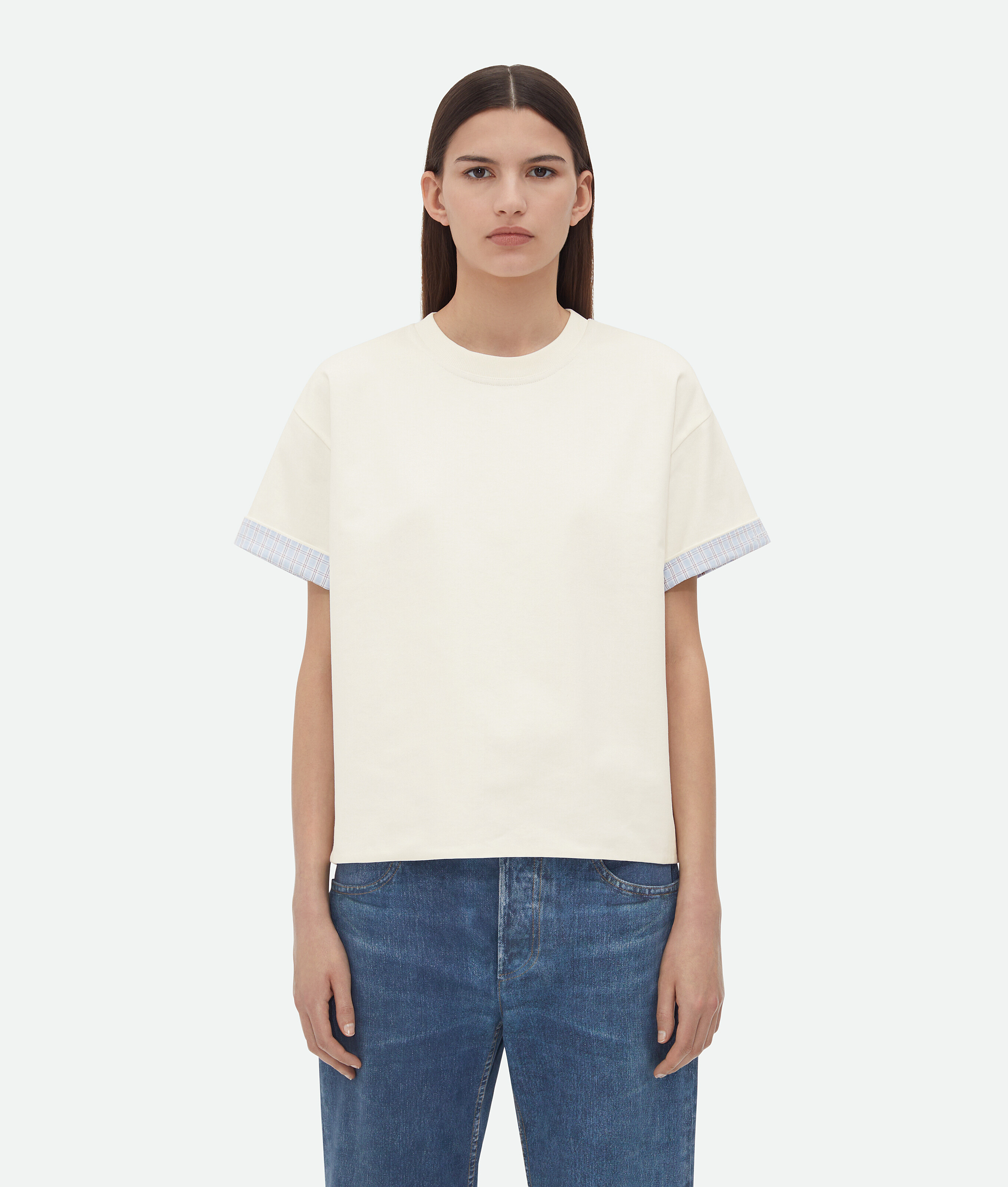 Bottega Veneta Double Layer Cotton Check T-shirt In White