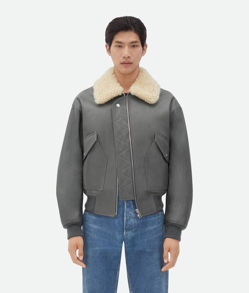 Display a large version of the product image 4 - Leather Jacket With Shearling Collar