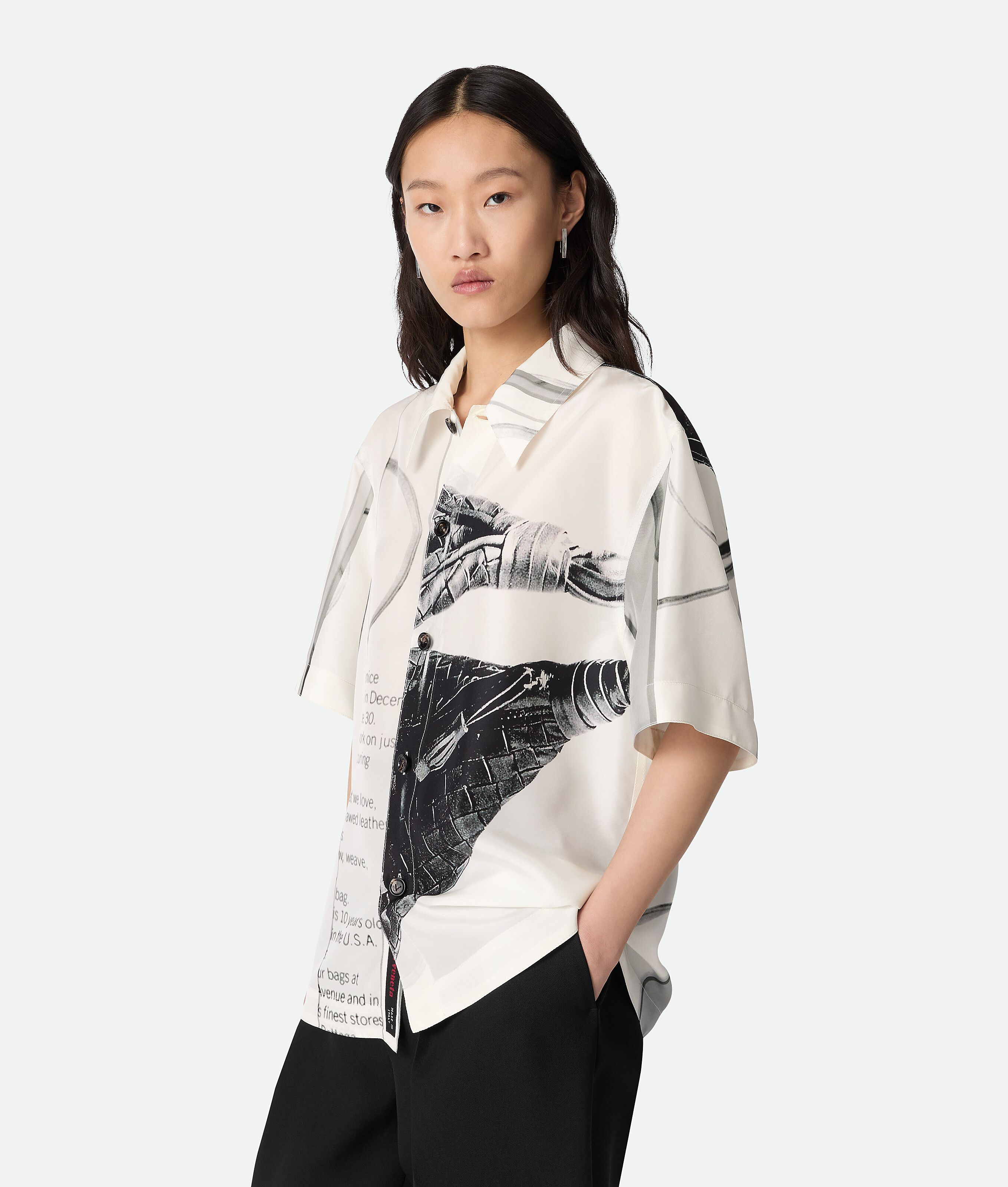 Bottega Veneta Campaign Print Oversize Silk Button-up Shirt In Chalk/black