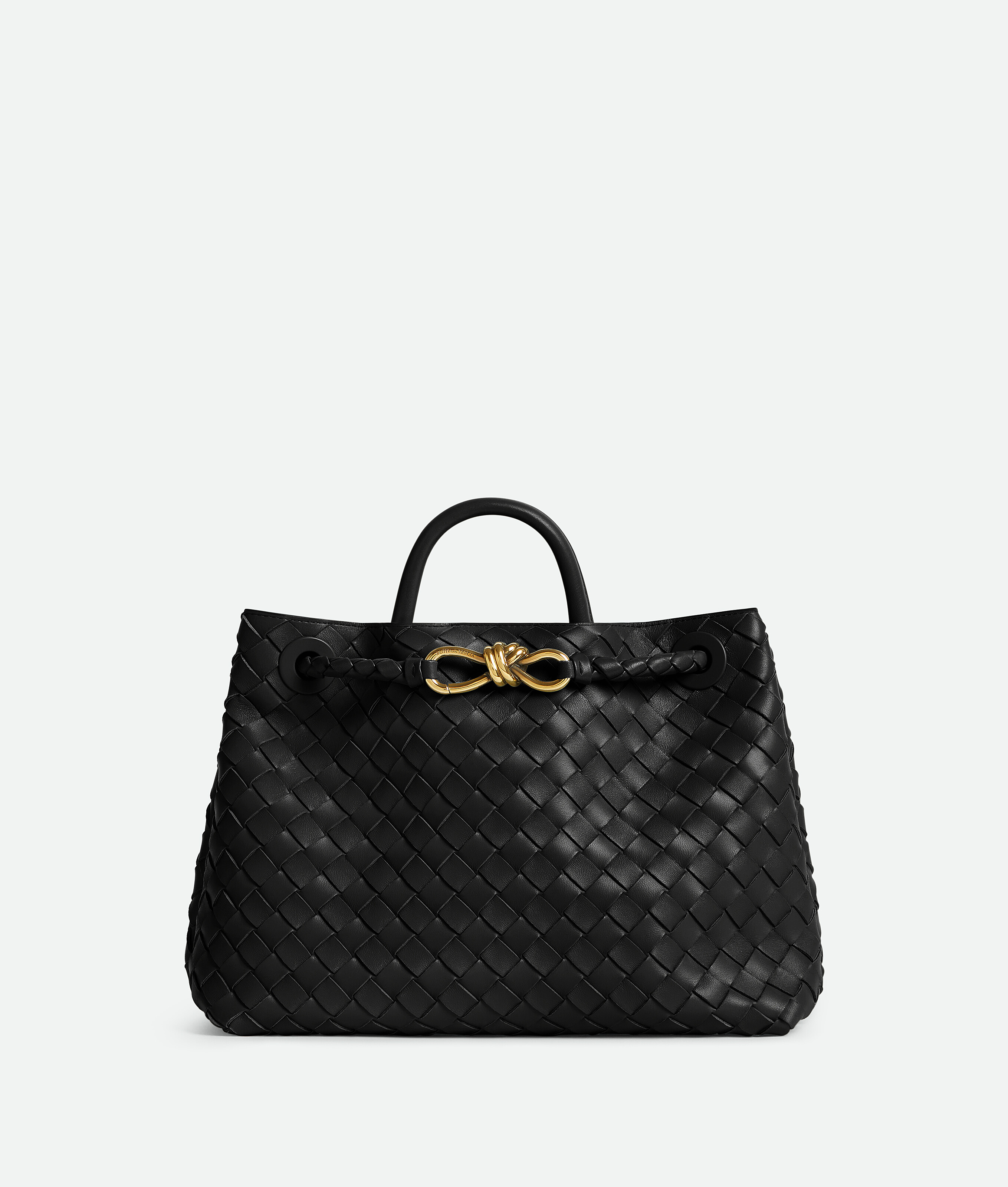 Bottega Veneta Women Andiamo Leathwer Shoulder Bag With Intrecciato Motif In Black