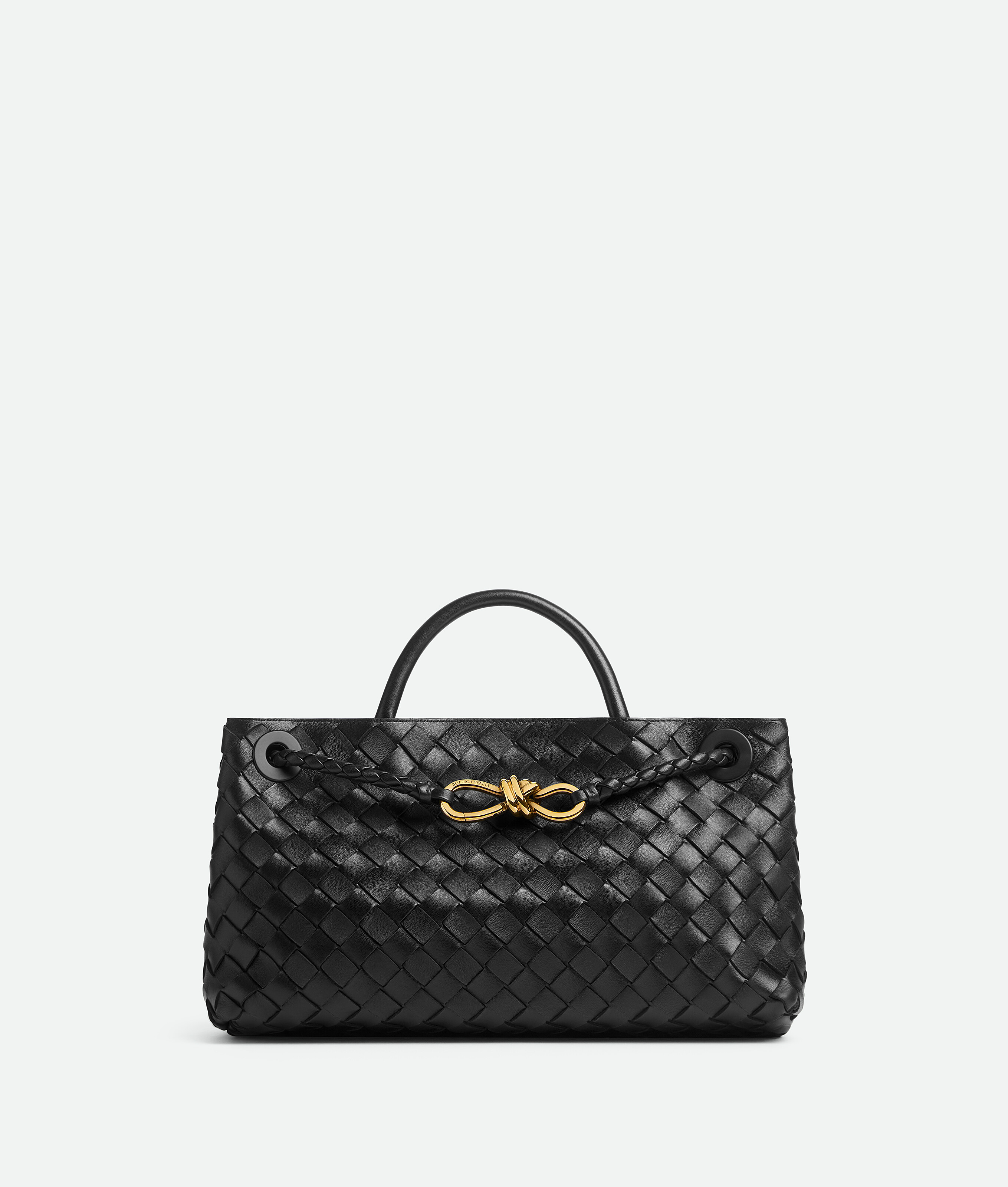 Bottega Veneta East-west Andiamo Leather Top Handle Bag In Black