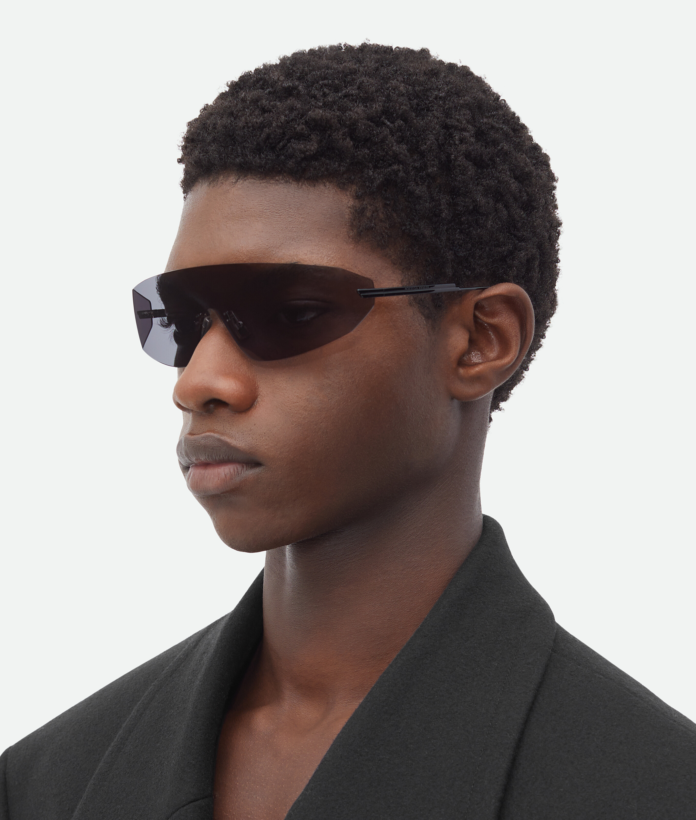 Shop Bottega Veneta Futuristic Shield Sunglasses In Black/smoke