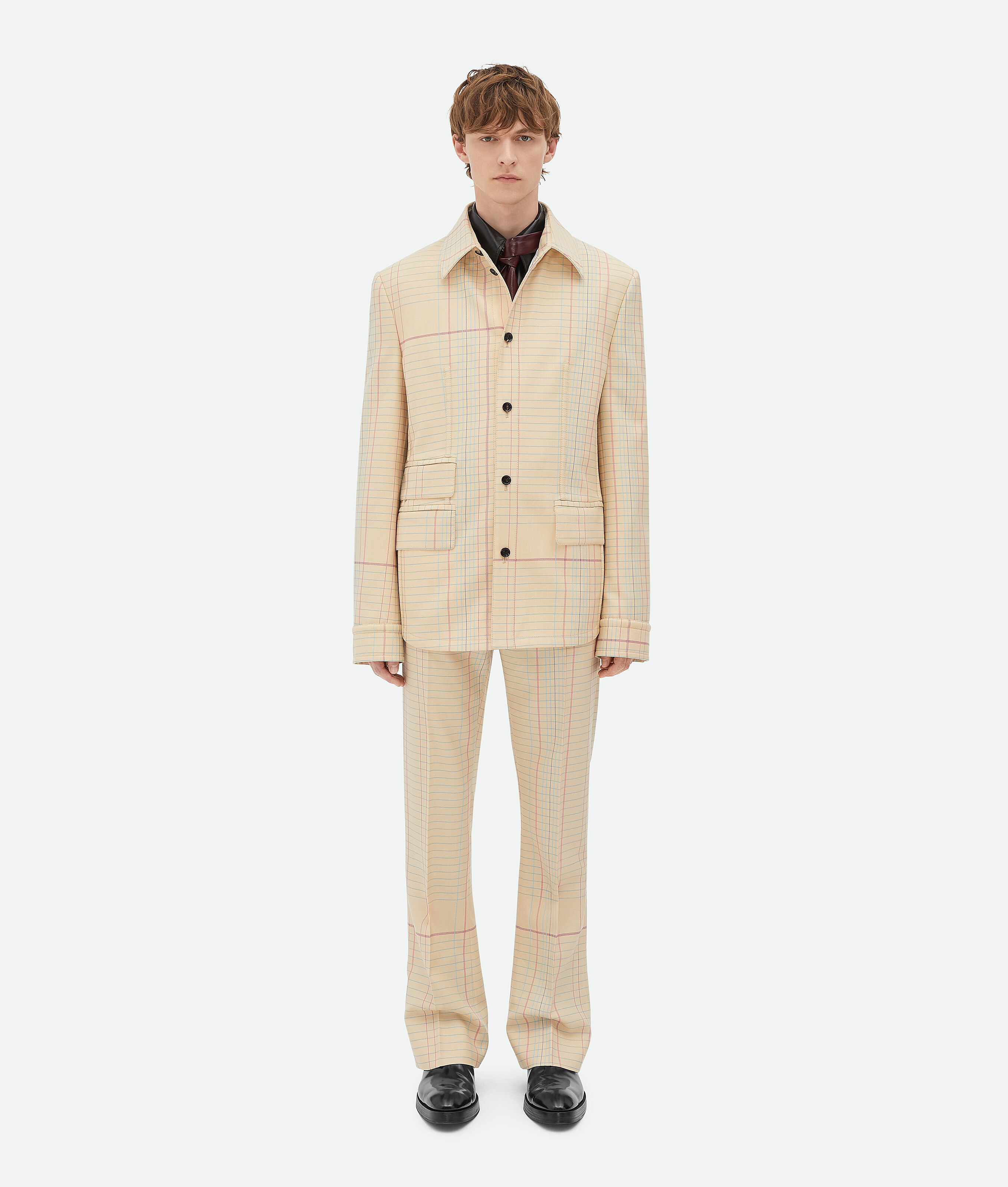 Shop Bottega Veneta Notebook Wool Twill Jacket In Beige/pink/blue