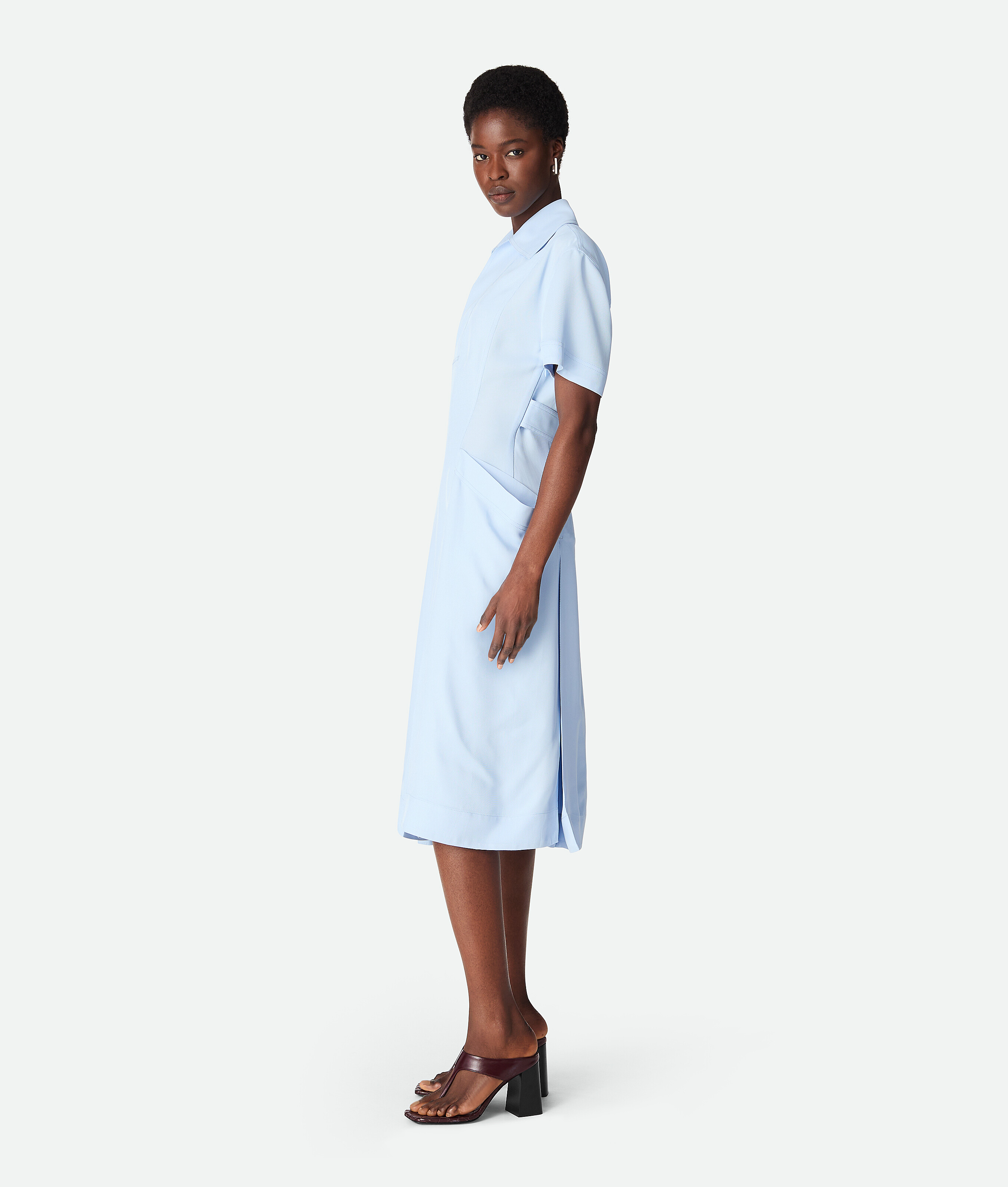 Bottega Veneta Fine Viscose Silk Twill Dress In Sky Blue
