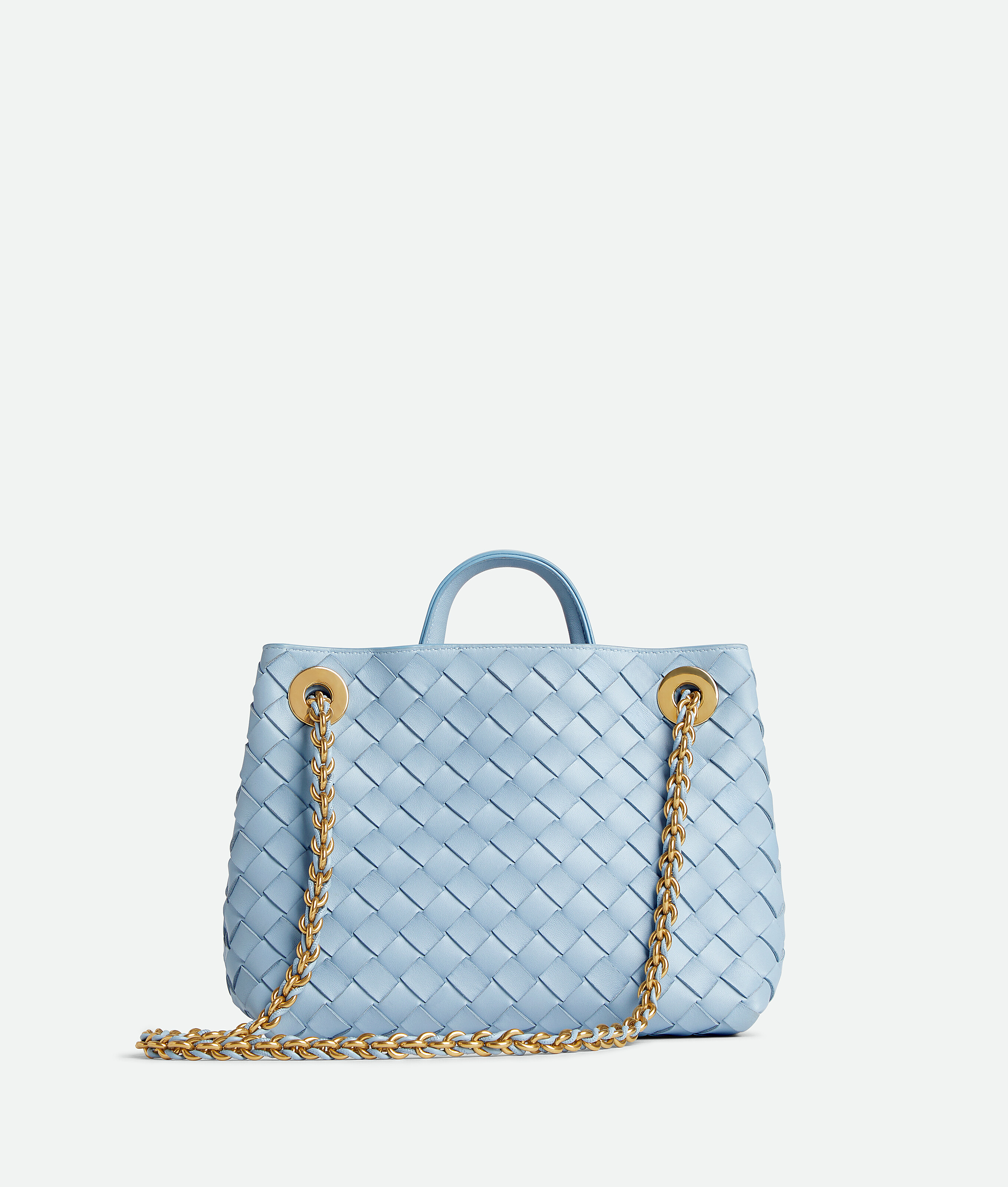 Bottega Veneta Small Andiamo With Chain In Blue