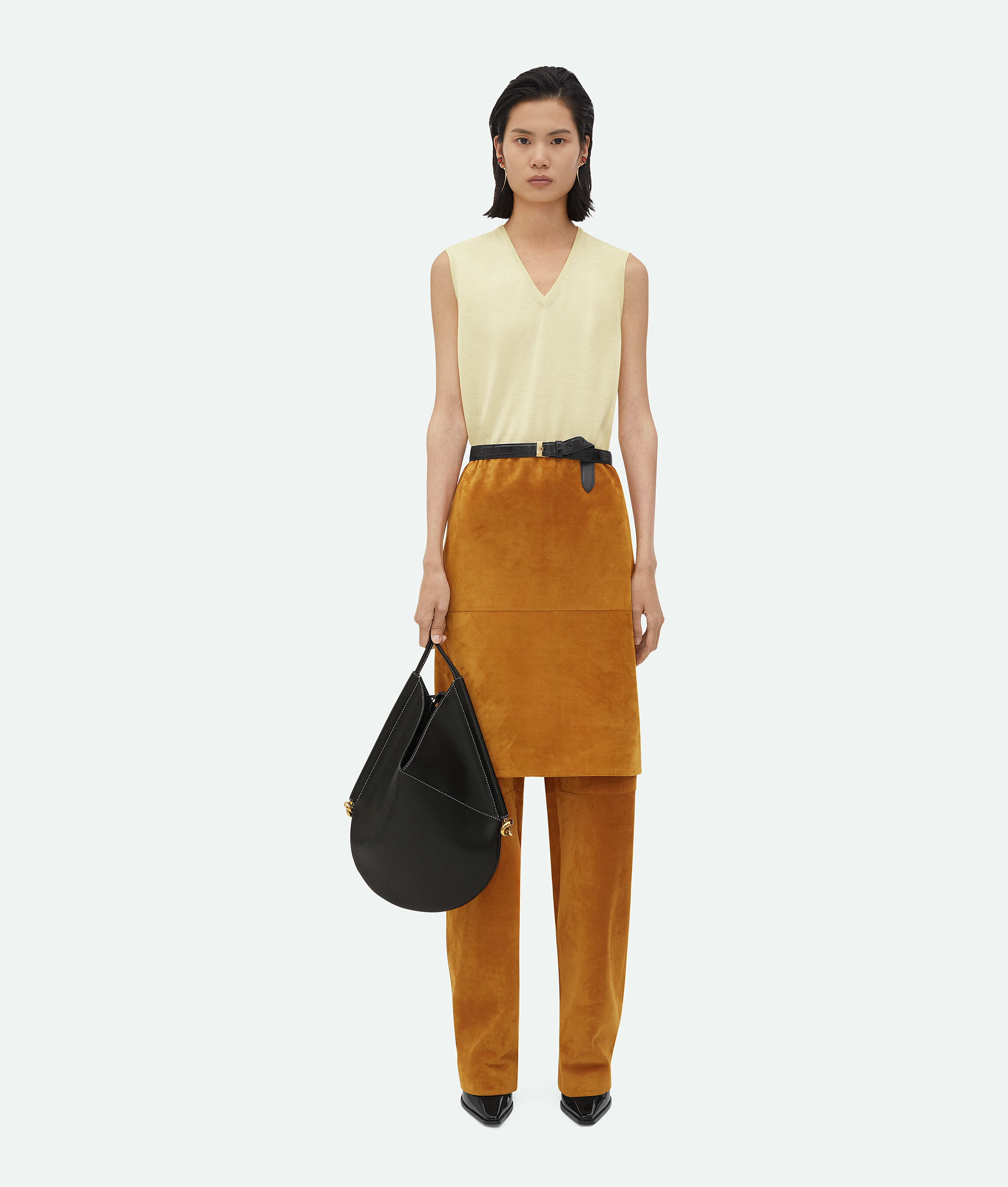 Shop Bottega Veneta Suede Leather Skirt In Peanut Butter