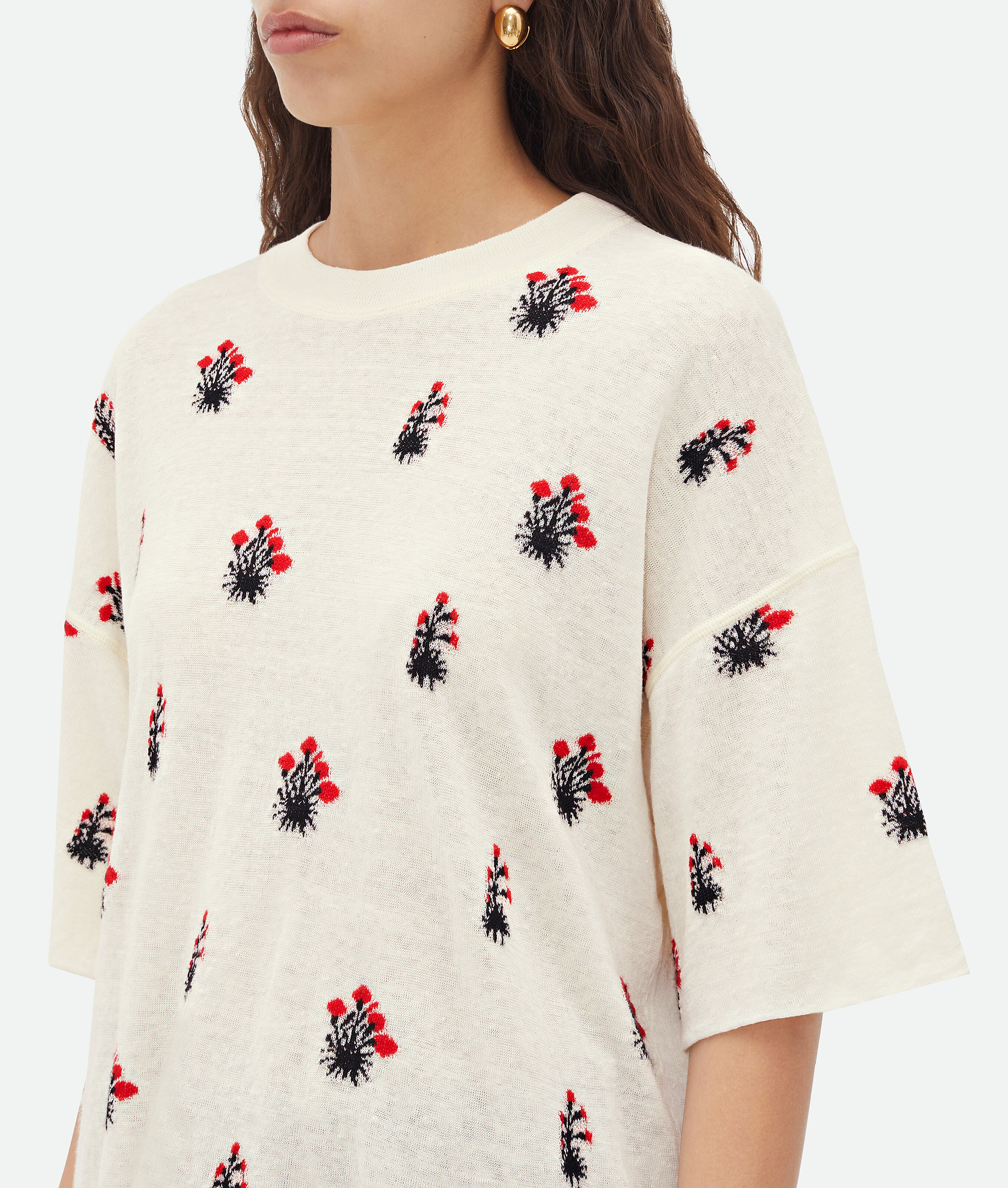 Bottega Veneta Linen Jacquard Flowers T-shirt In White