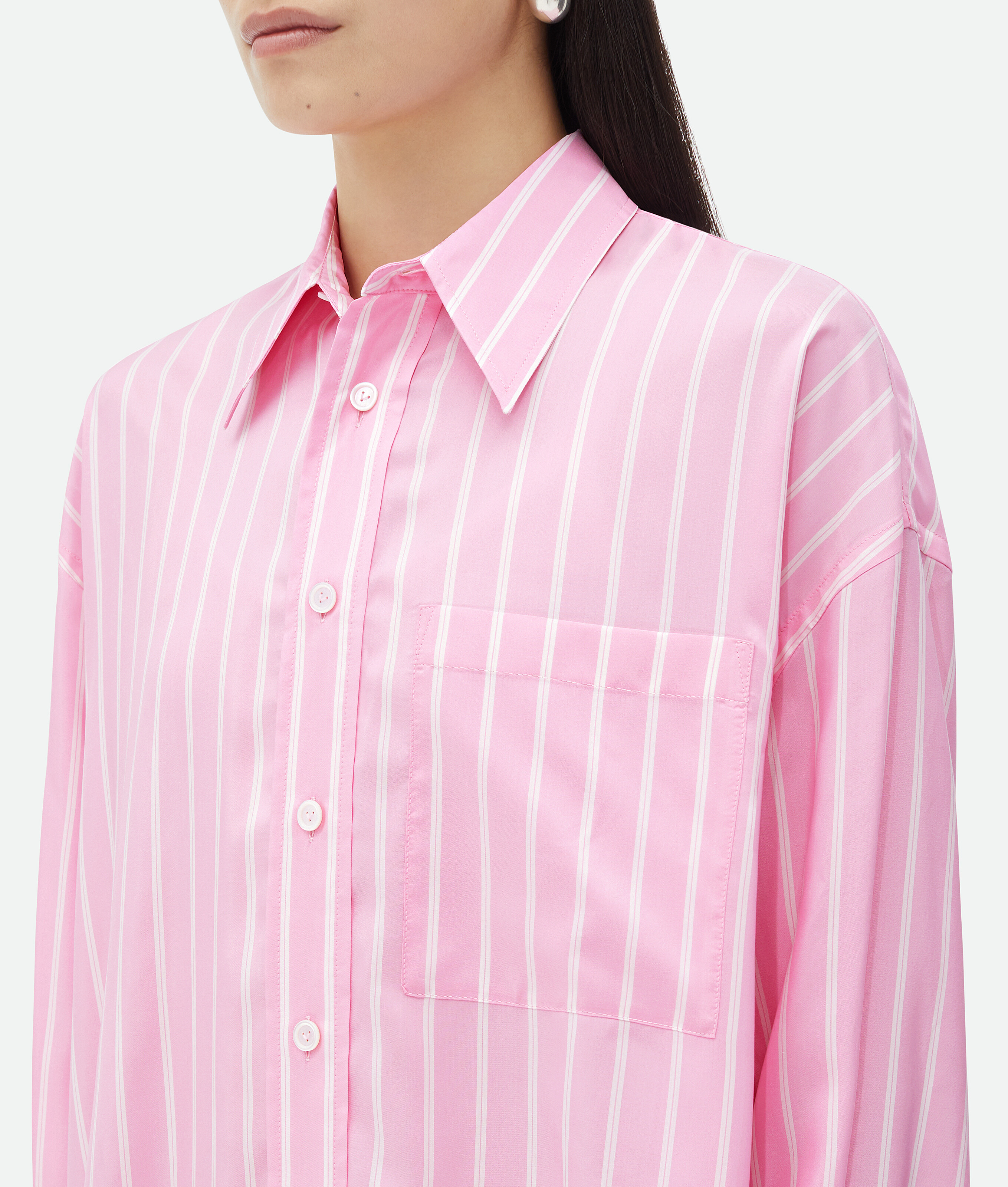 Shop Bottega Veneta Silk Striped Shirt In Pink