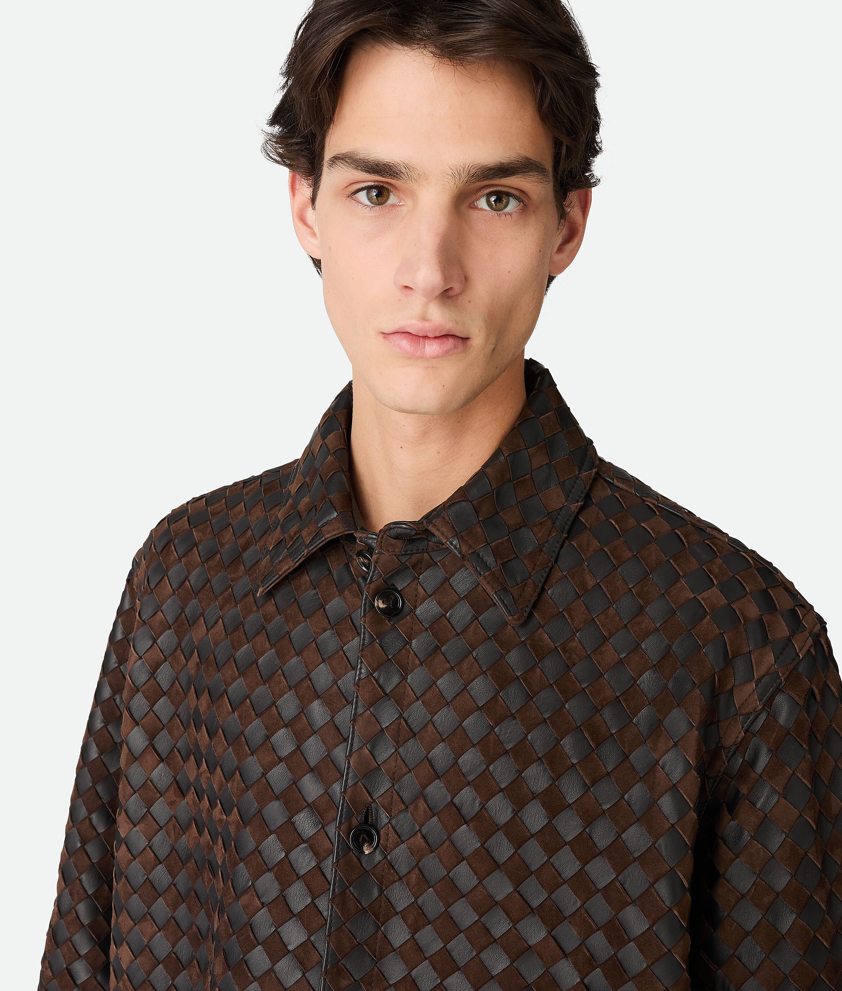 Bottega Veneta Intrecciato Leather And Suede Shirt