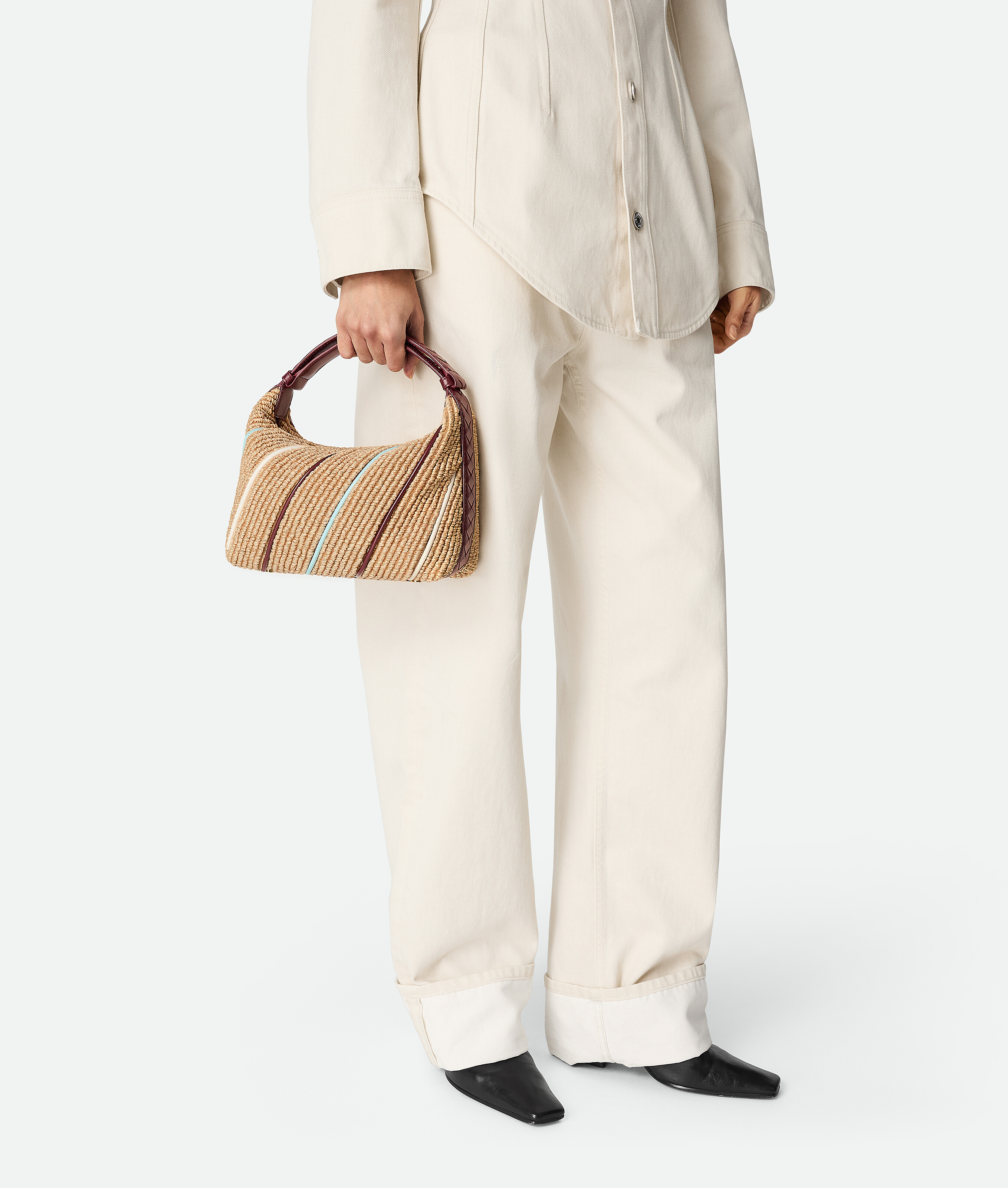 Bottega Veneta Wallace Mini Striped Shoulder Bag In Natural/barolo/zenith/white