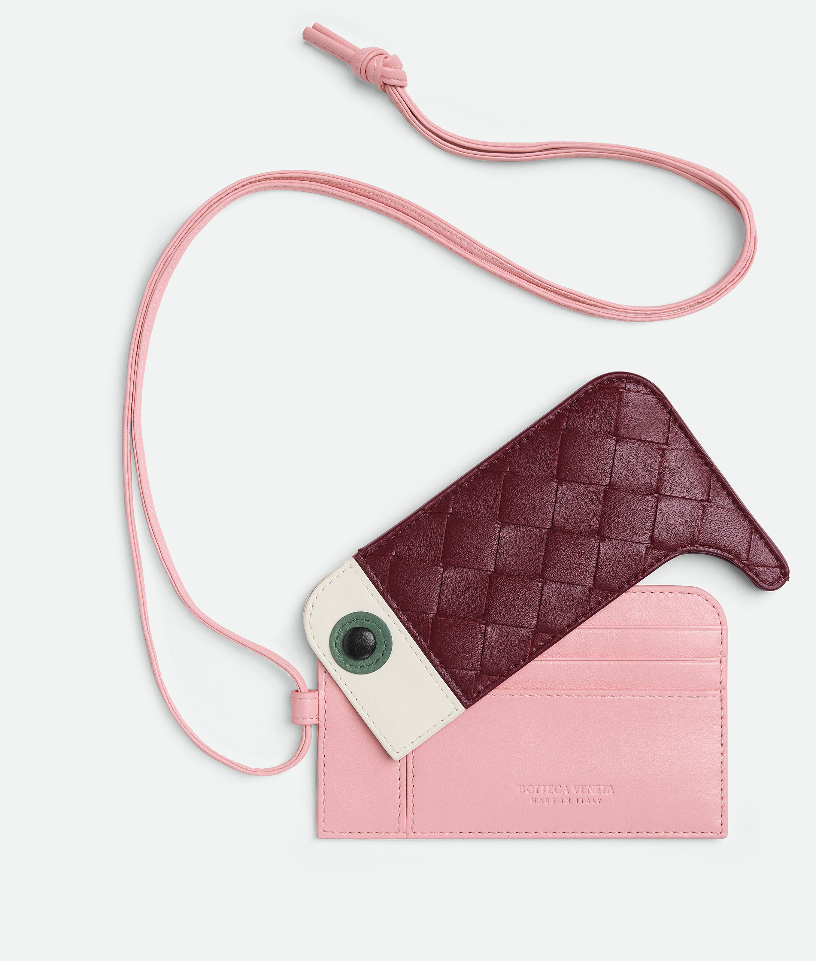 Shop Bottega Veneta Intrecciato Toucan Card Holder On Strap In Pink
